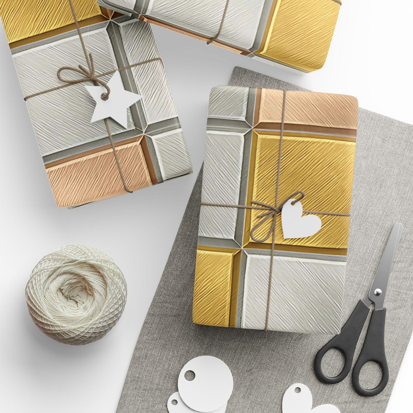 Geometric Metallic Tile Wrapping Paper – Modern Luxury Gift Wrap in Glossy or Matte Finish
