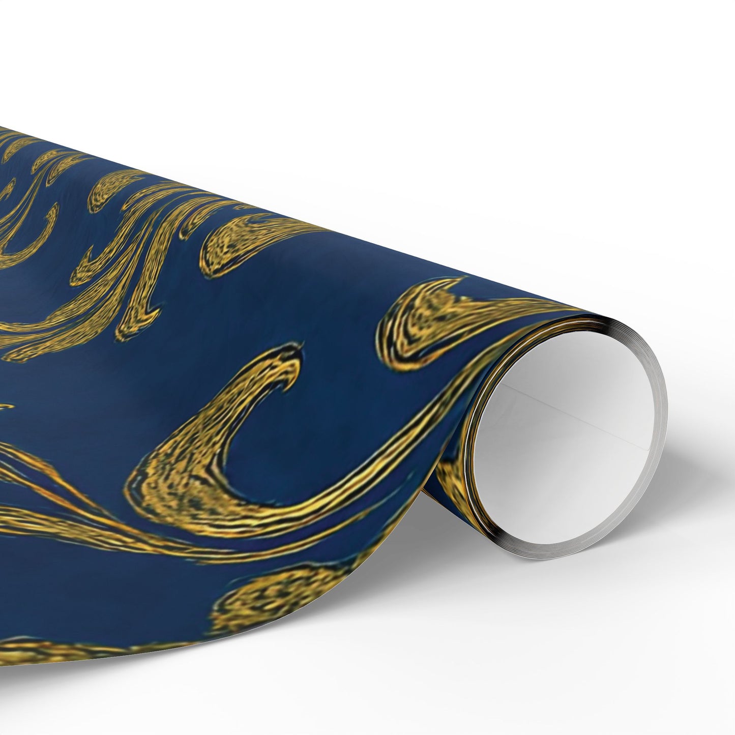 Royal Blue & Gold Damask Wrapping Paper – Elegant Luxury Gift Wrap in Glossy or Matte Finish