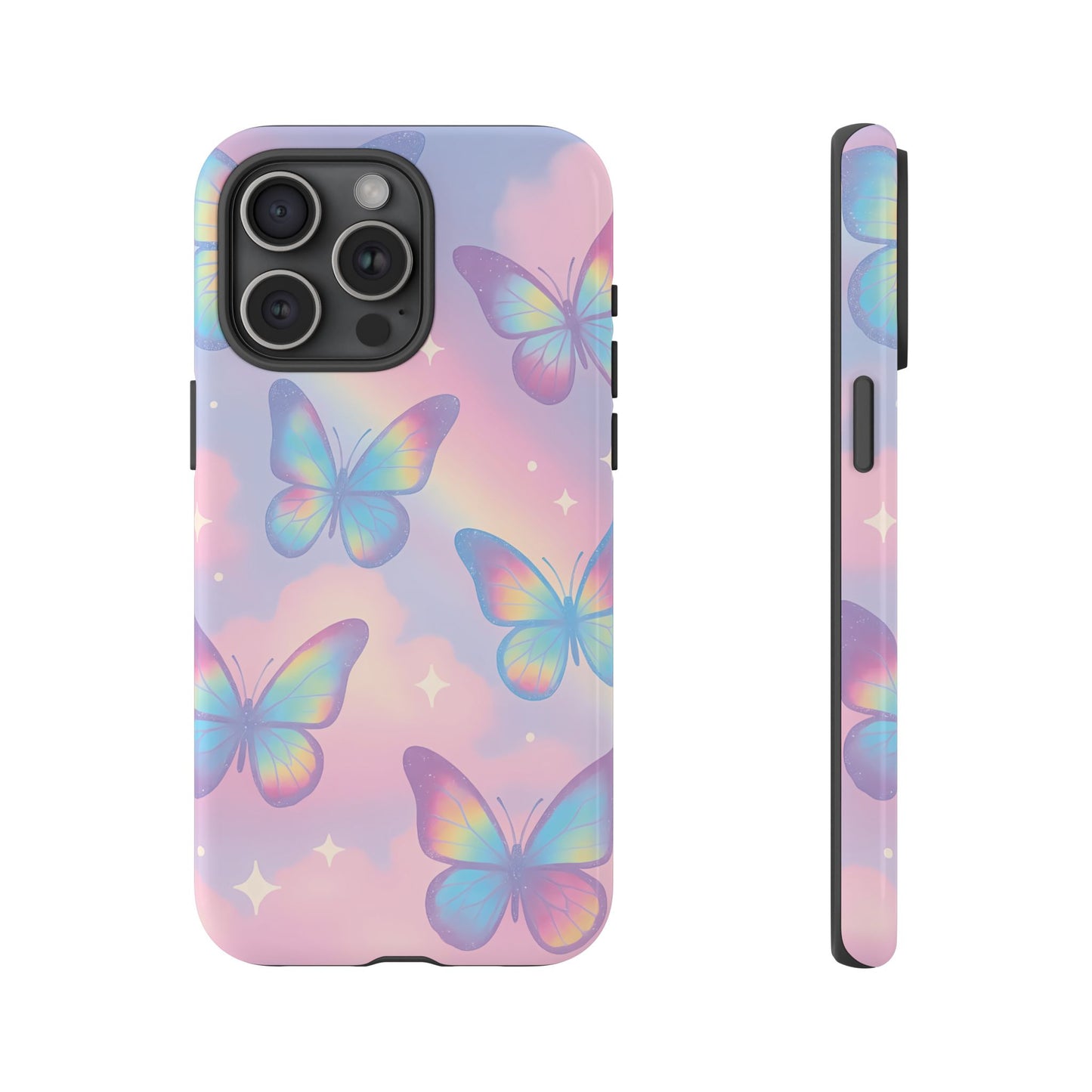Rainbow Pastel Butterfly Phone Case – Dreamy Clouds & Iridescent Glow