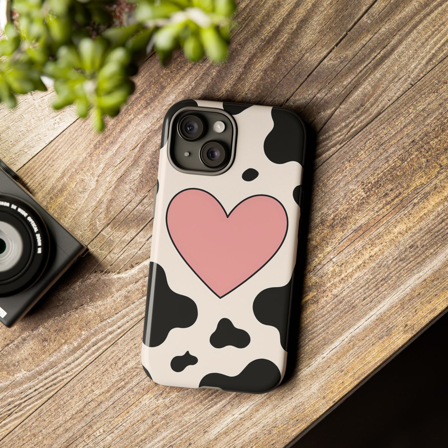 Cow Print Phone Case with Pink Heart – Bold & Cute Protective Cover
