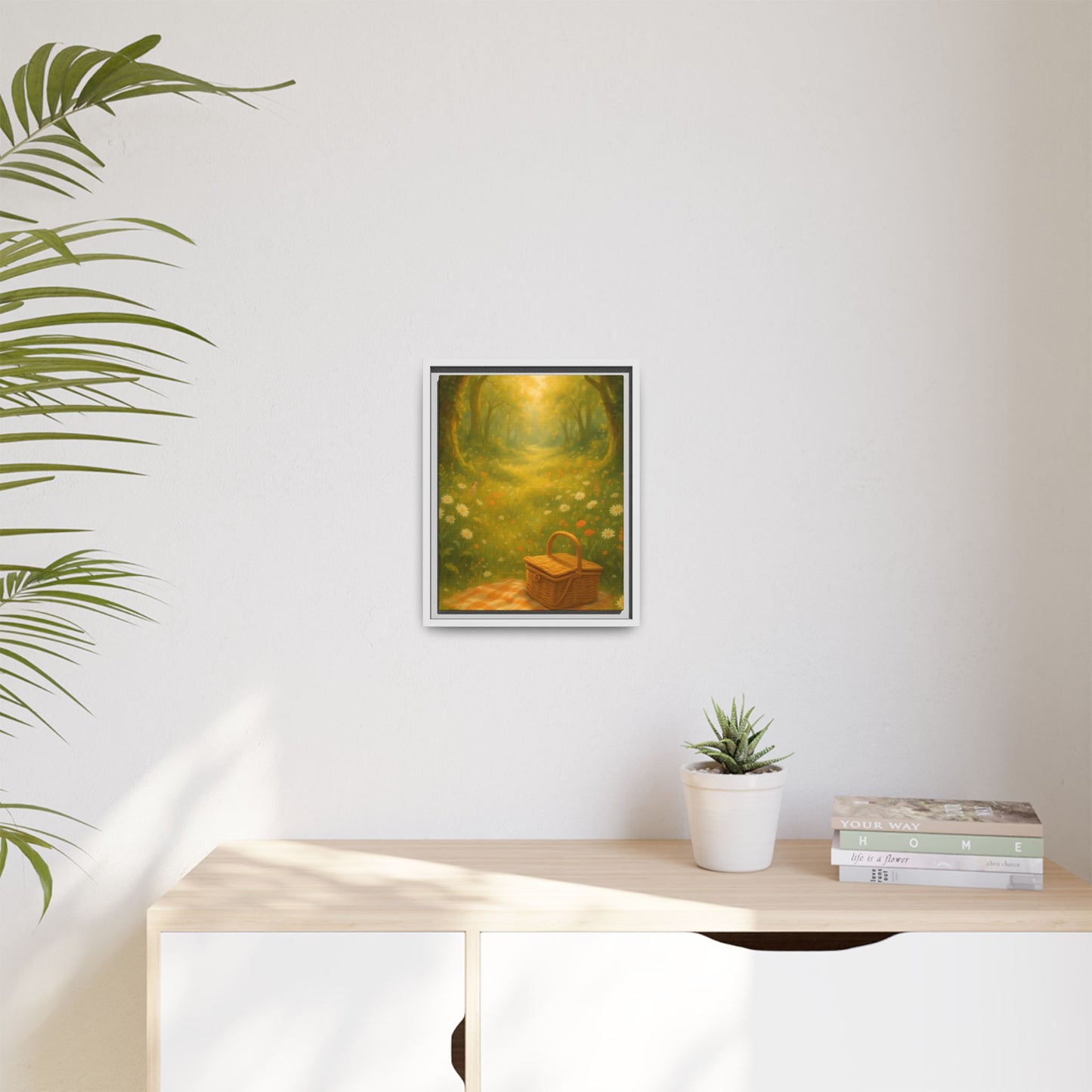 Golden Meadow Picnic Path – Framed Matte Canvas Wall Art