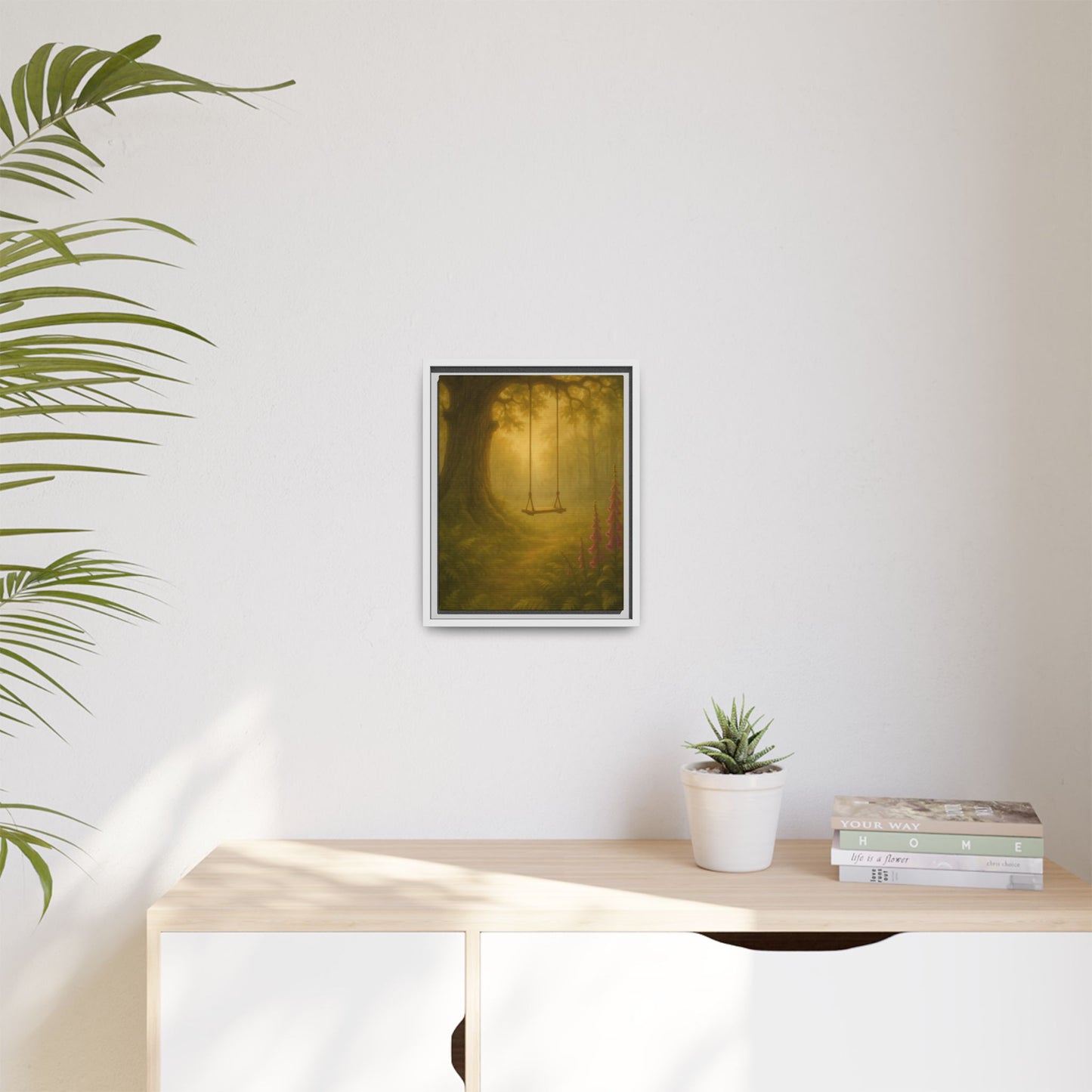 Golden Forest Swing – Framed Matte Canvas Woodland Wall Art