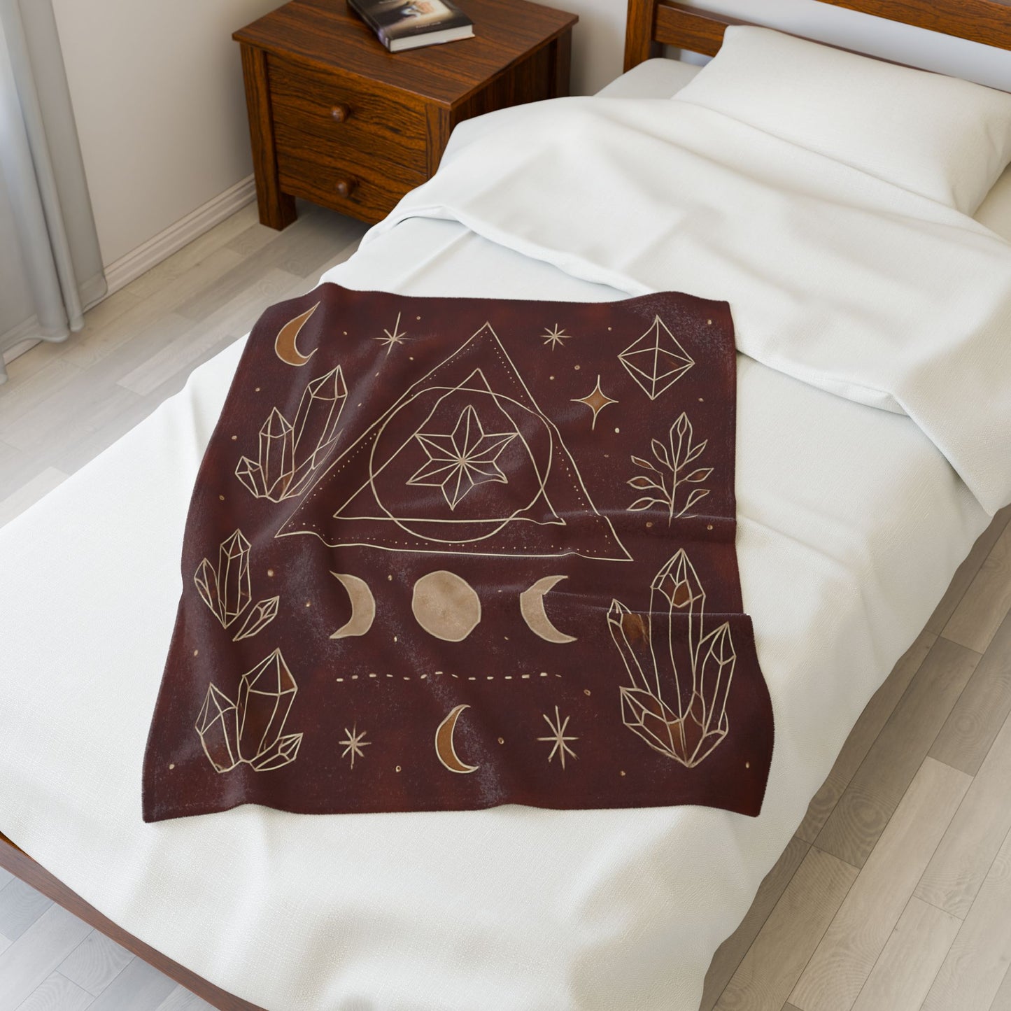 Mystic Celestial Crystal Plush Blanket – Boho Geometric Velveteen Throw for Adults