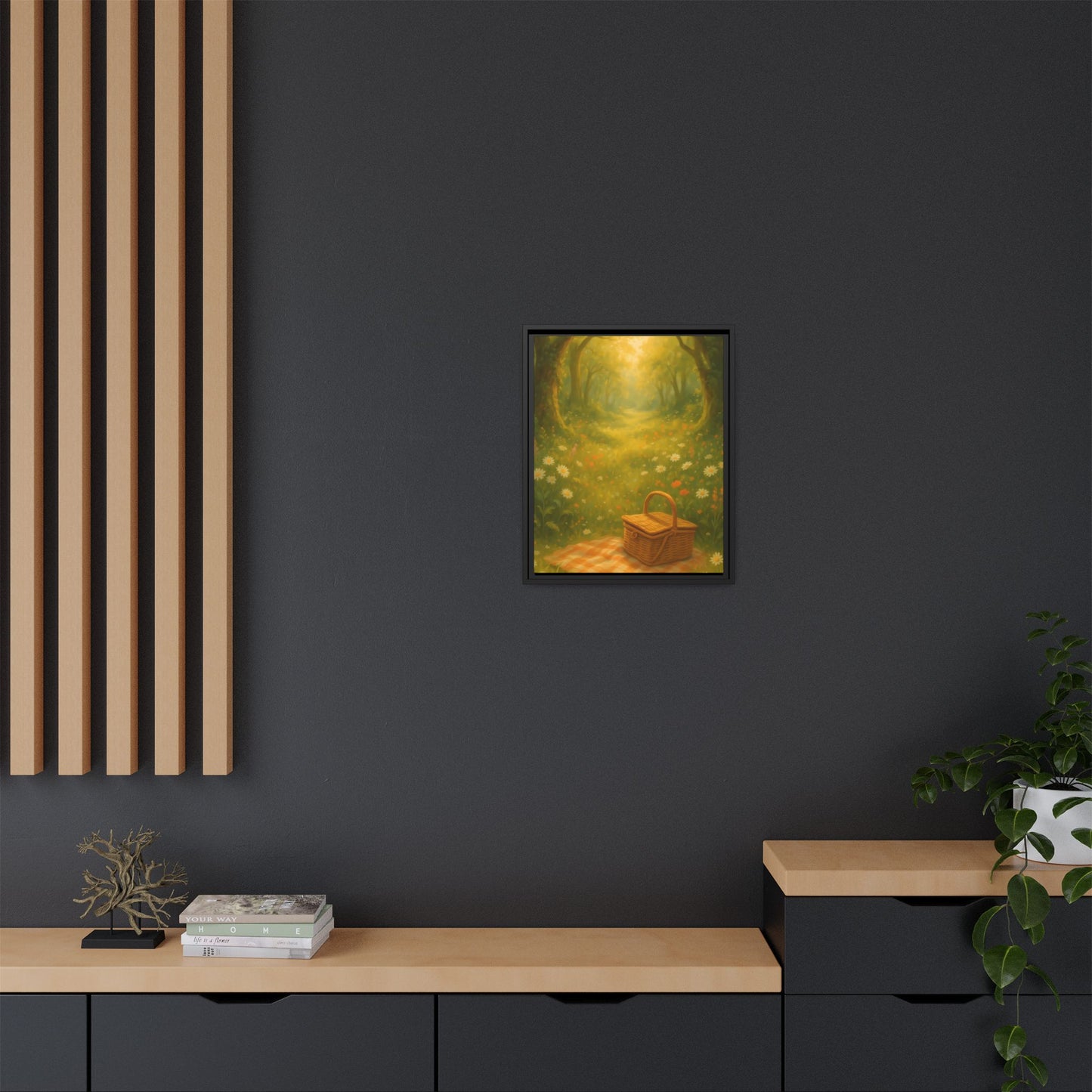 Golden Meadow Picnic Path – Framed Matte Canvas Wall Art