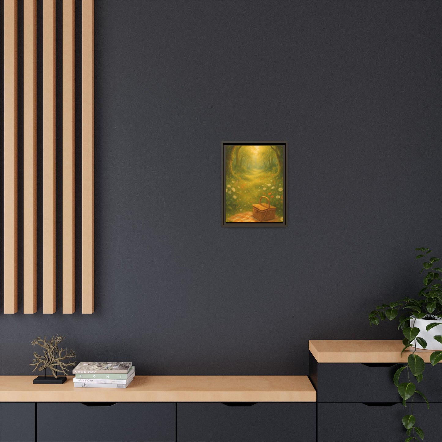 Golden Meadow Picnic Path – Framed Matte Canvas Wall Art