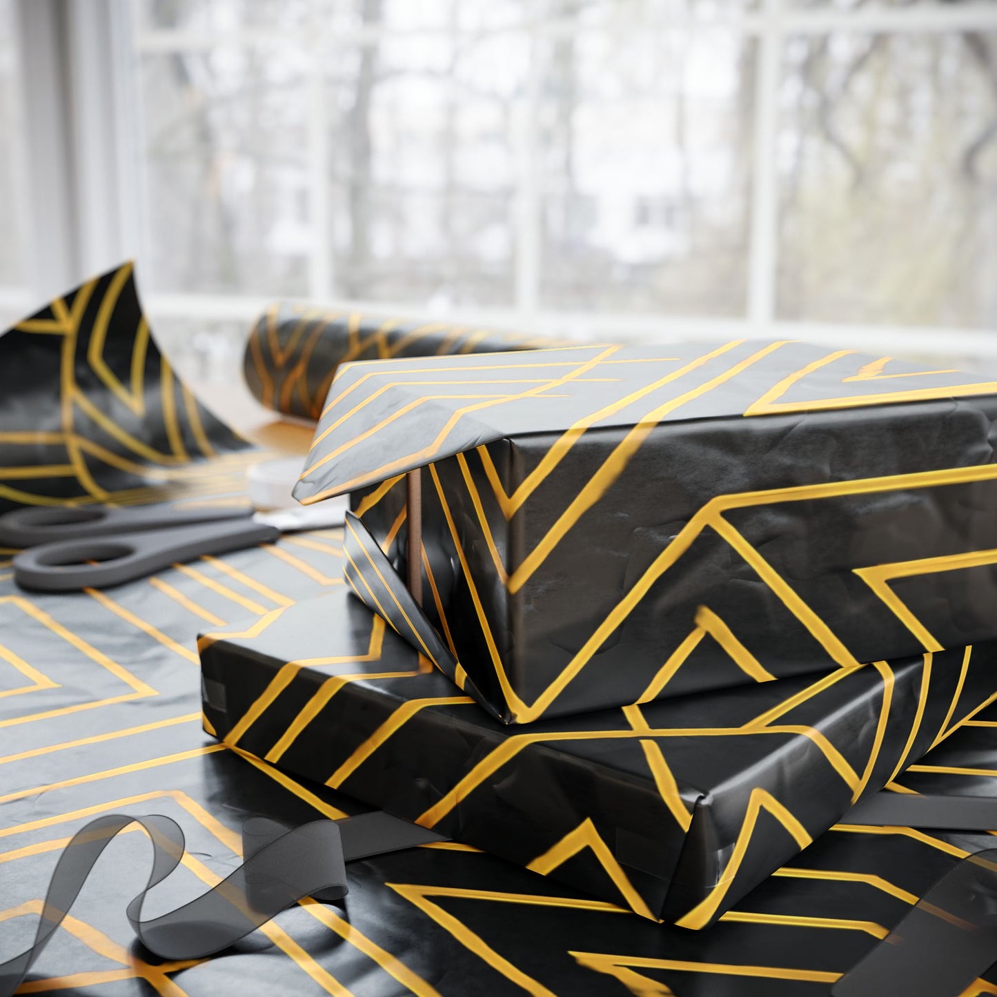 Art Deco Black & Gold Geometric Wrapping Paper – Luxury Gift Wrap in Glossy or Matte Finish