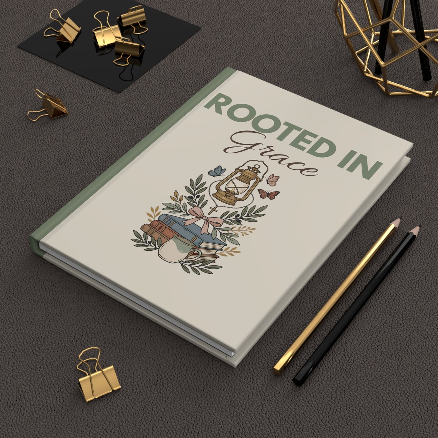 Rooted in Grace Hardcover Journal — Floral Lantern Faith Notebook