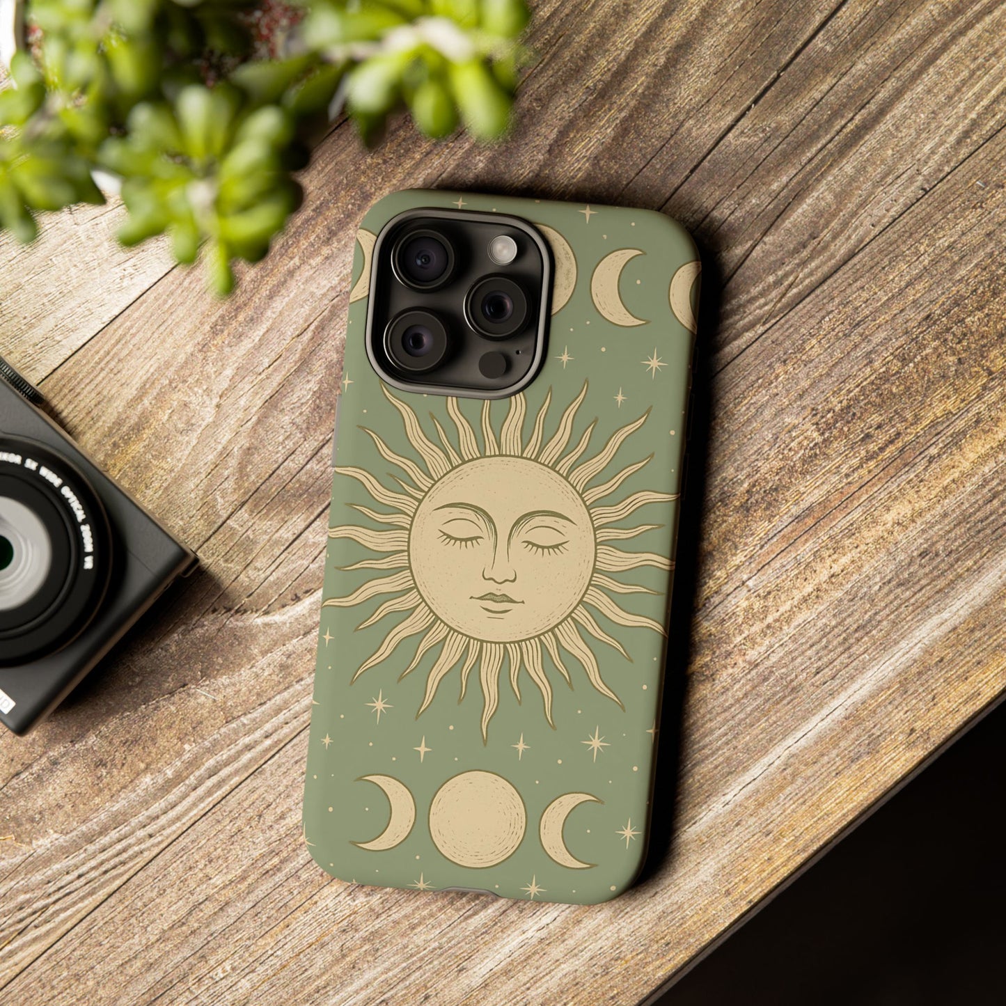 Boho Sun and Moon Phone Case – Protective Aesthetic Case with Wireless Charging Compatibility