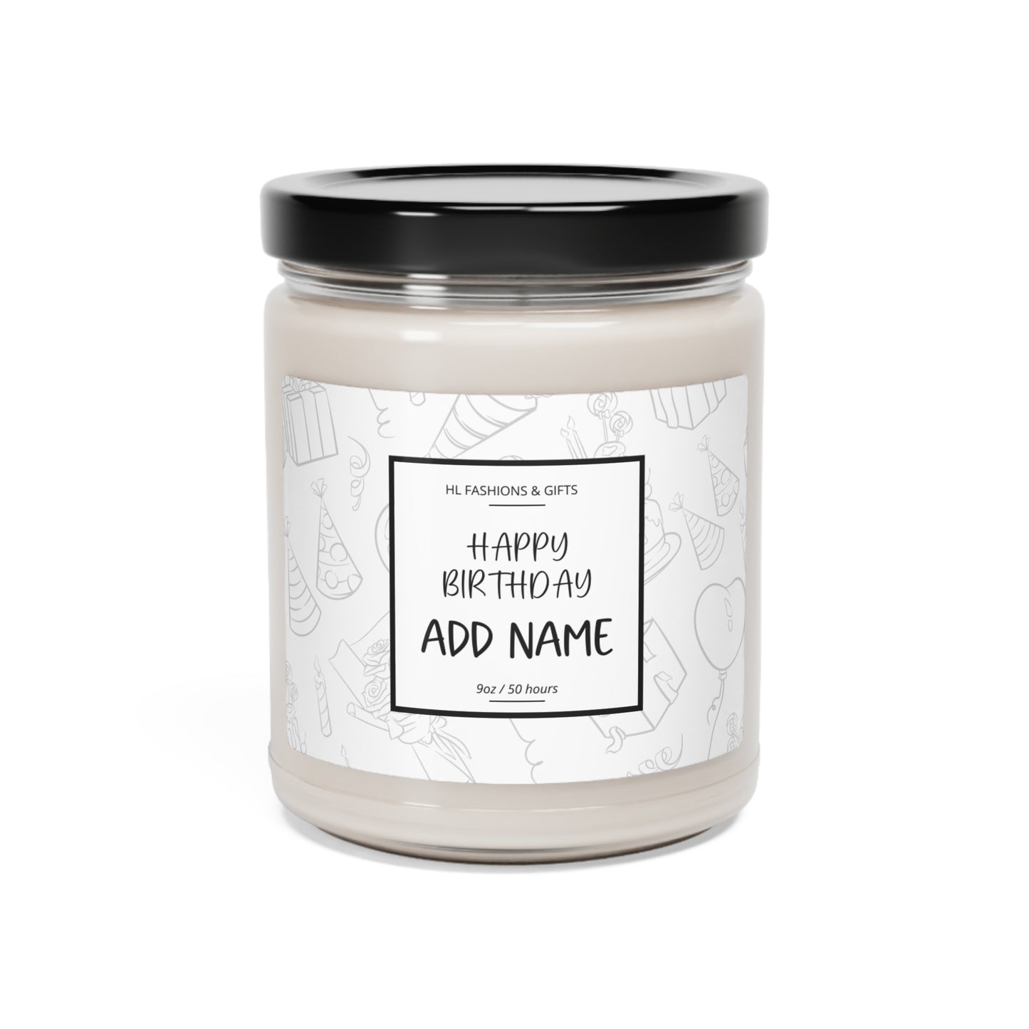 Custom Happy Birthday Soy Candle - Soft Gray Label