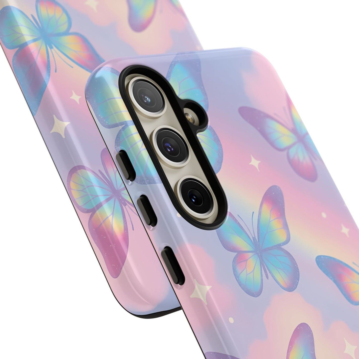 Rainbow Pastel Butterfly Phone Case – Dreamy Clouds & Iridescent Glow