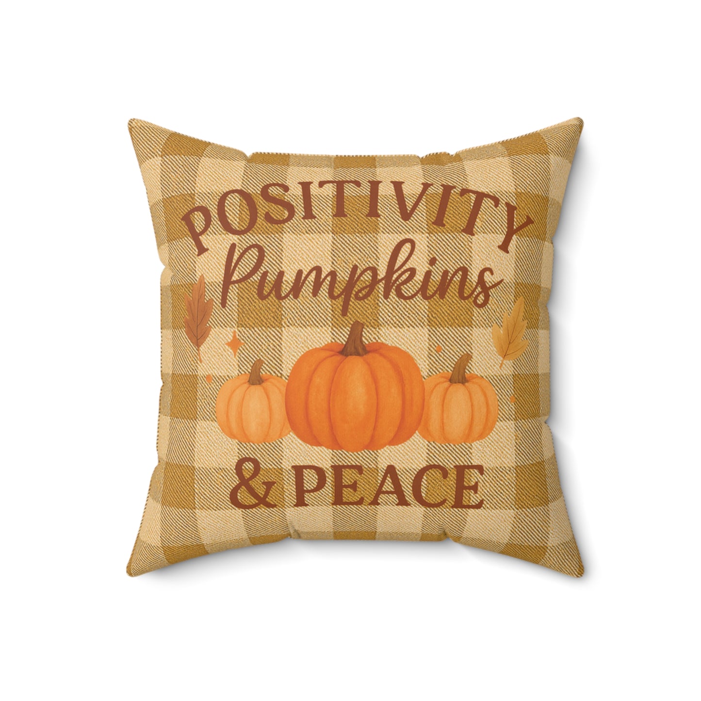 Positivity, Pumpkins & Peace Fall Throw Pillow – Cozy Autumn Plaid Cushion with Pumpkins