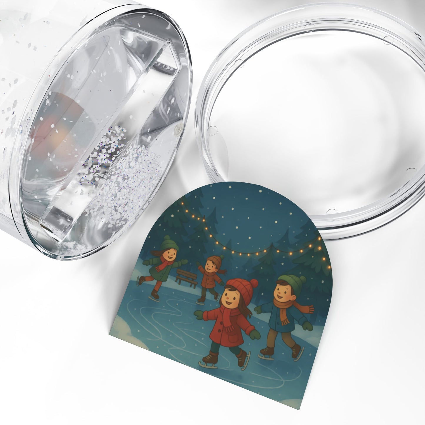 Ice Skating Winter Wonderland Snow Globe – Holiday Decor with Two-Sided Print