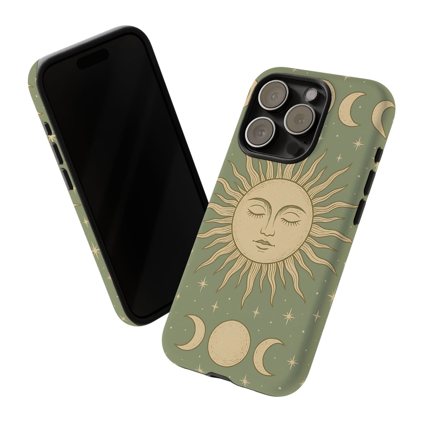 Boho Sun and Moon Phone Case – Protective Aesthetic Case with Wireless Charging Compatibility