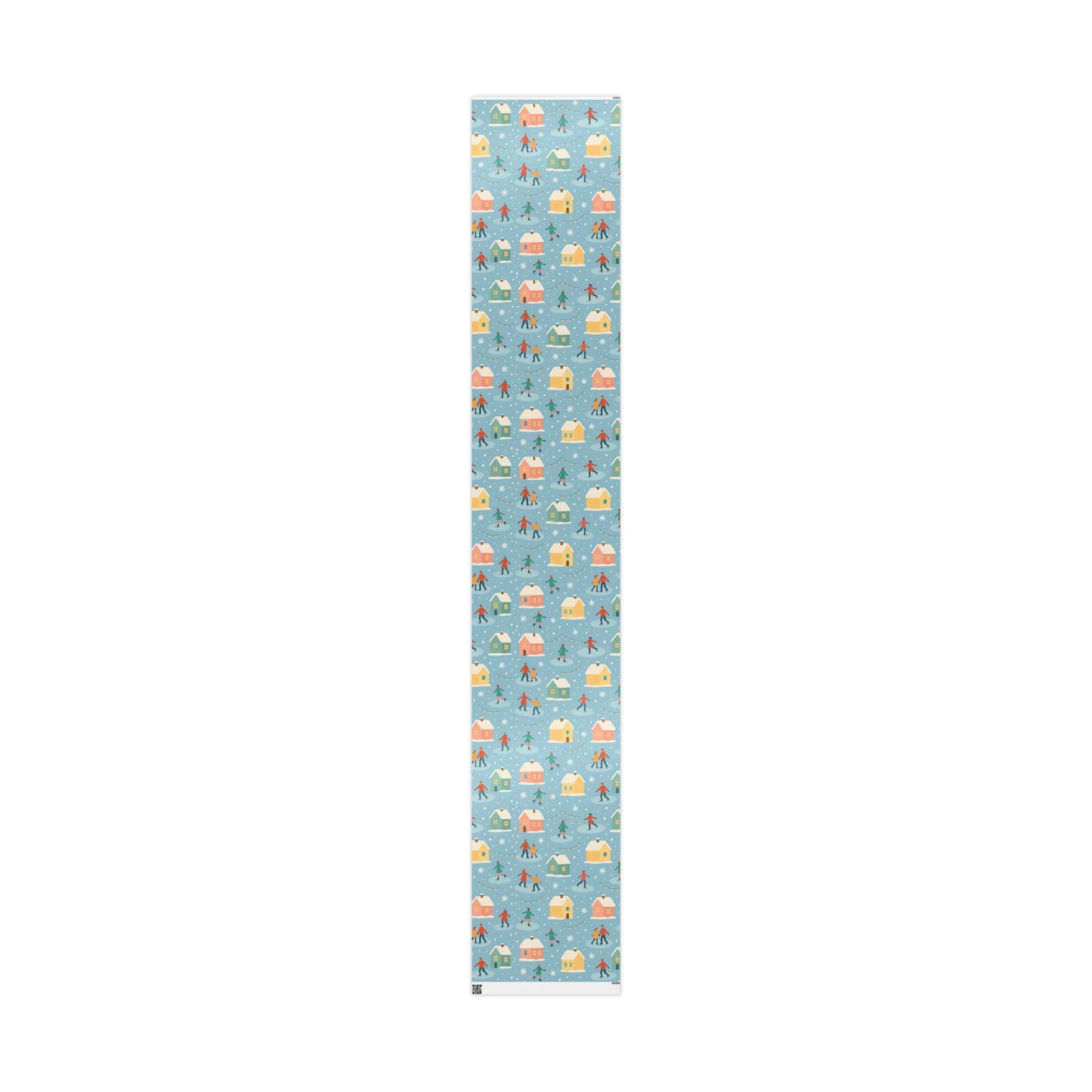 Pastel Winter Village Wrapping Paper with Ice Skaters – Holiday Gift Wrap in Matte or Glossy
