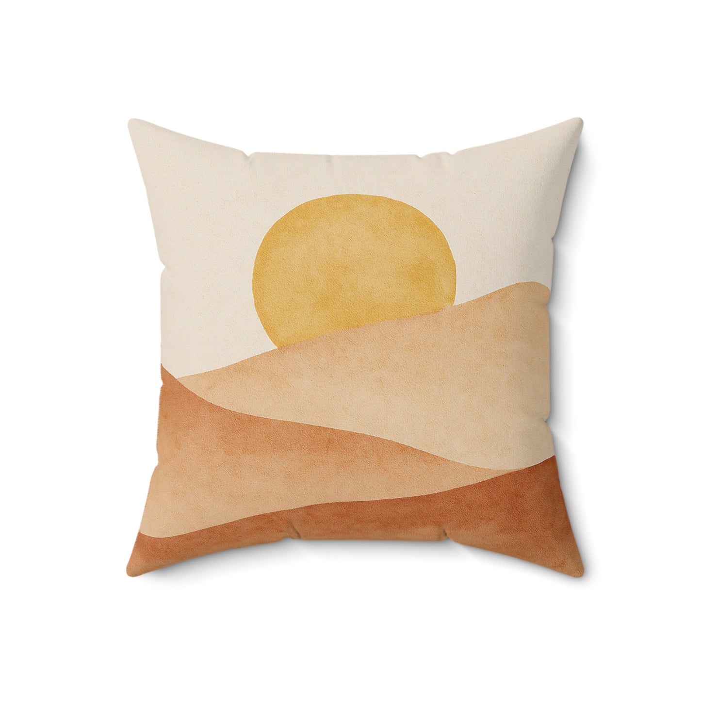 Desert Sunrise Throw Pillow – Modern Boho Cushion with Earth Tone Hills & Sun Design, Multiple Sizes