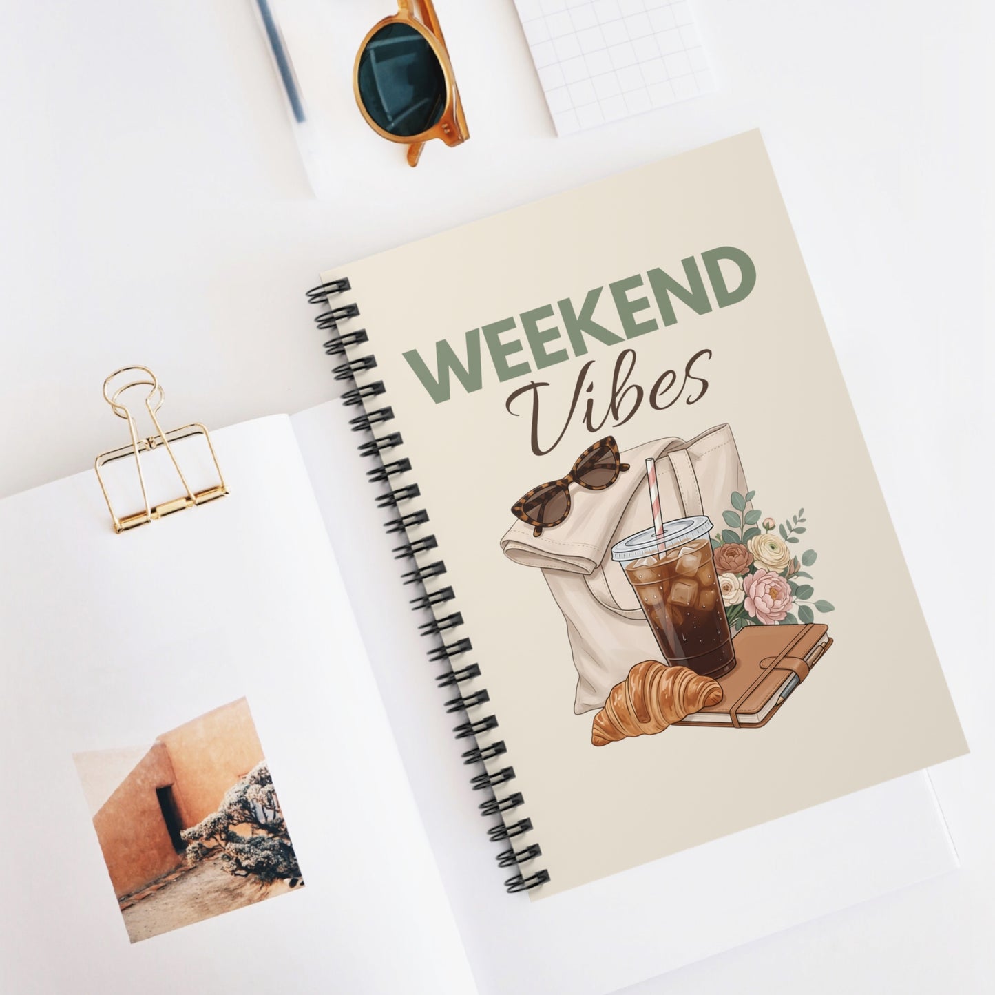 Weekend Vibes Spiral Notebook — Cozy Coffee & Croissant Journal