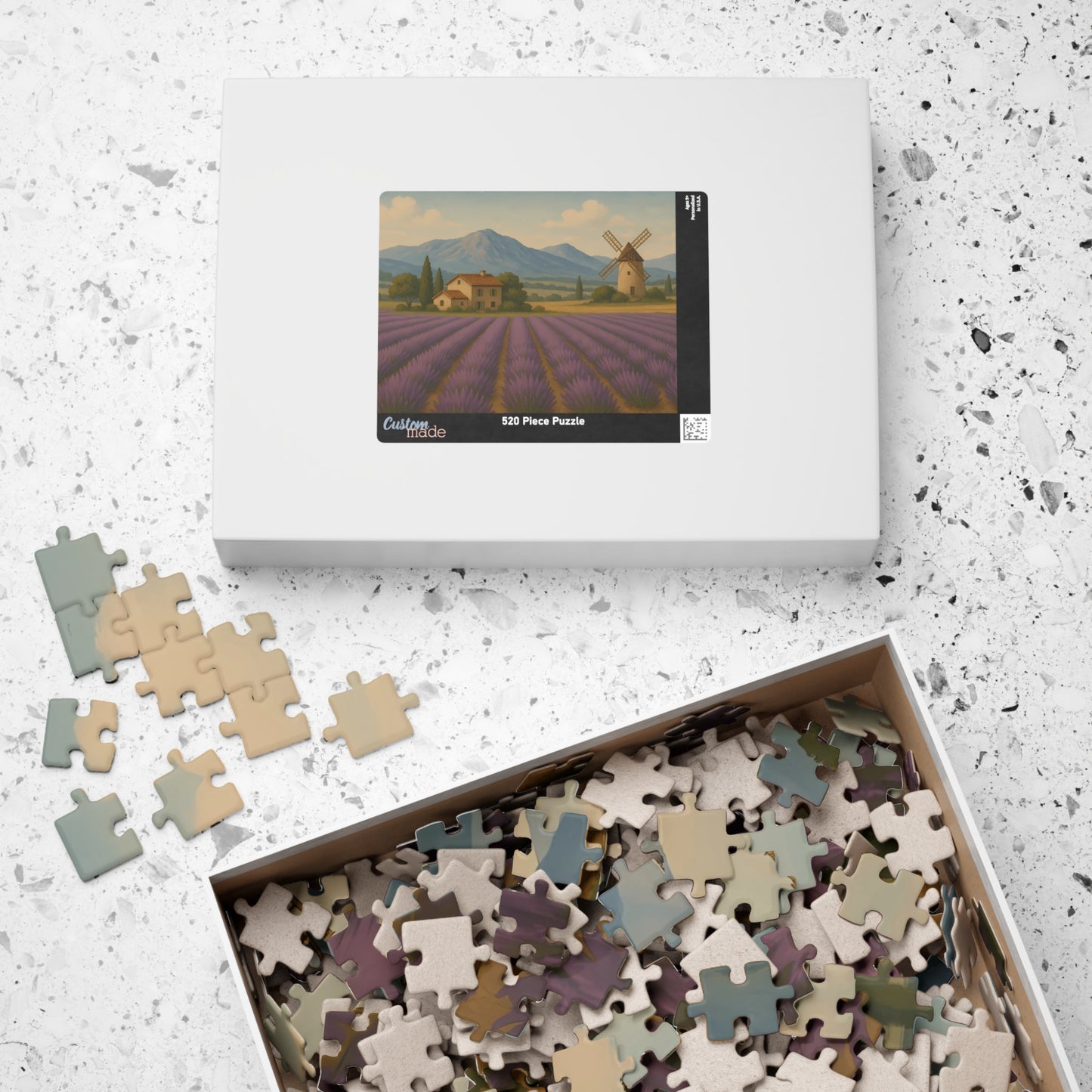 Lavender Fields & Windmill Jigsaw Puzzle – Countryside Farmhouse Scene