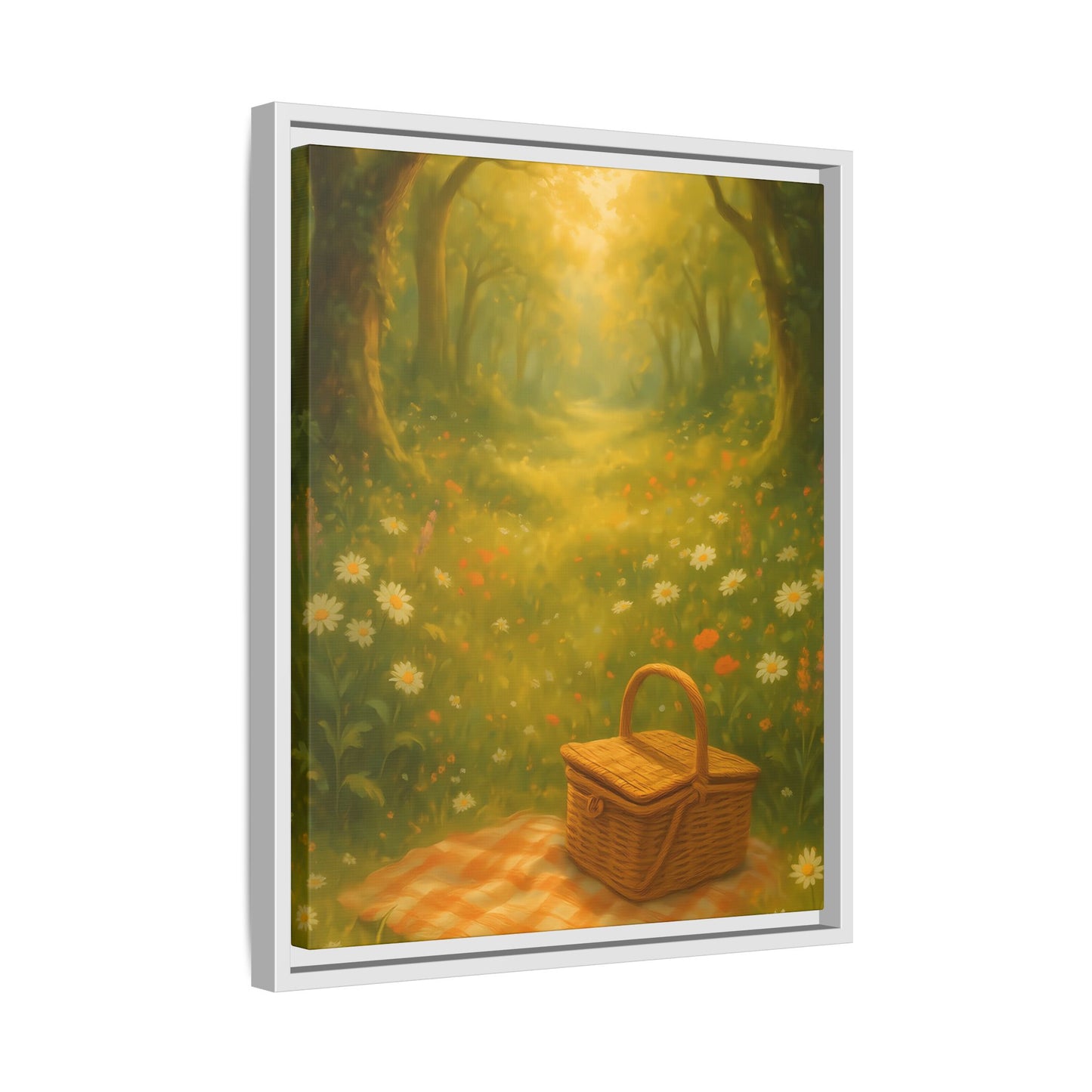 Golden Meadow Picnic Path – Framed Matte Canvas Wall Art