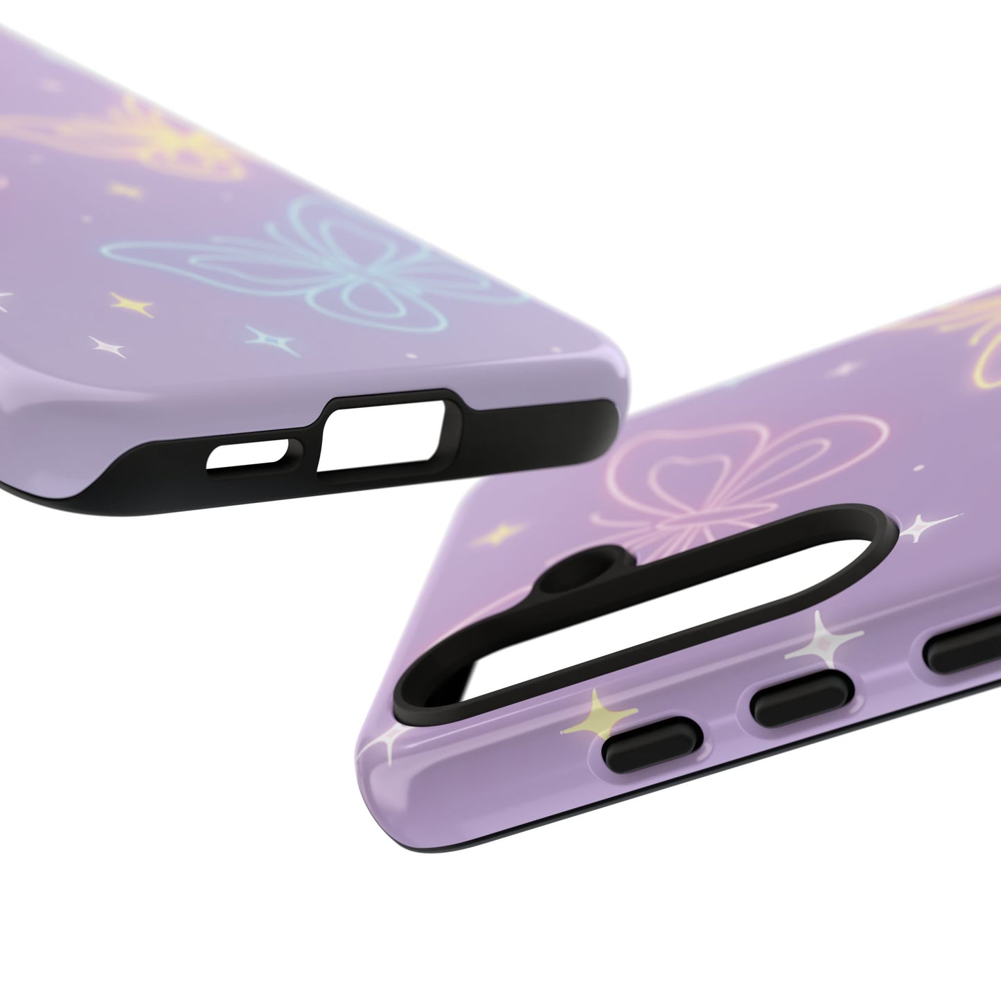 Pastel Butterfly Dream Phone Case – Purple Neon Glow with Stars
