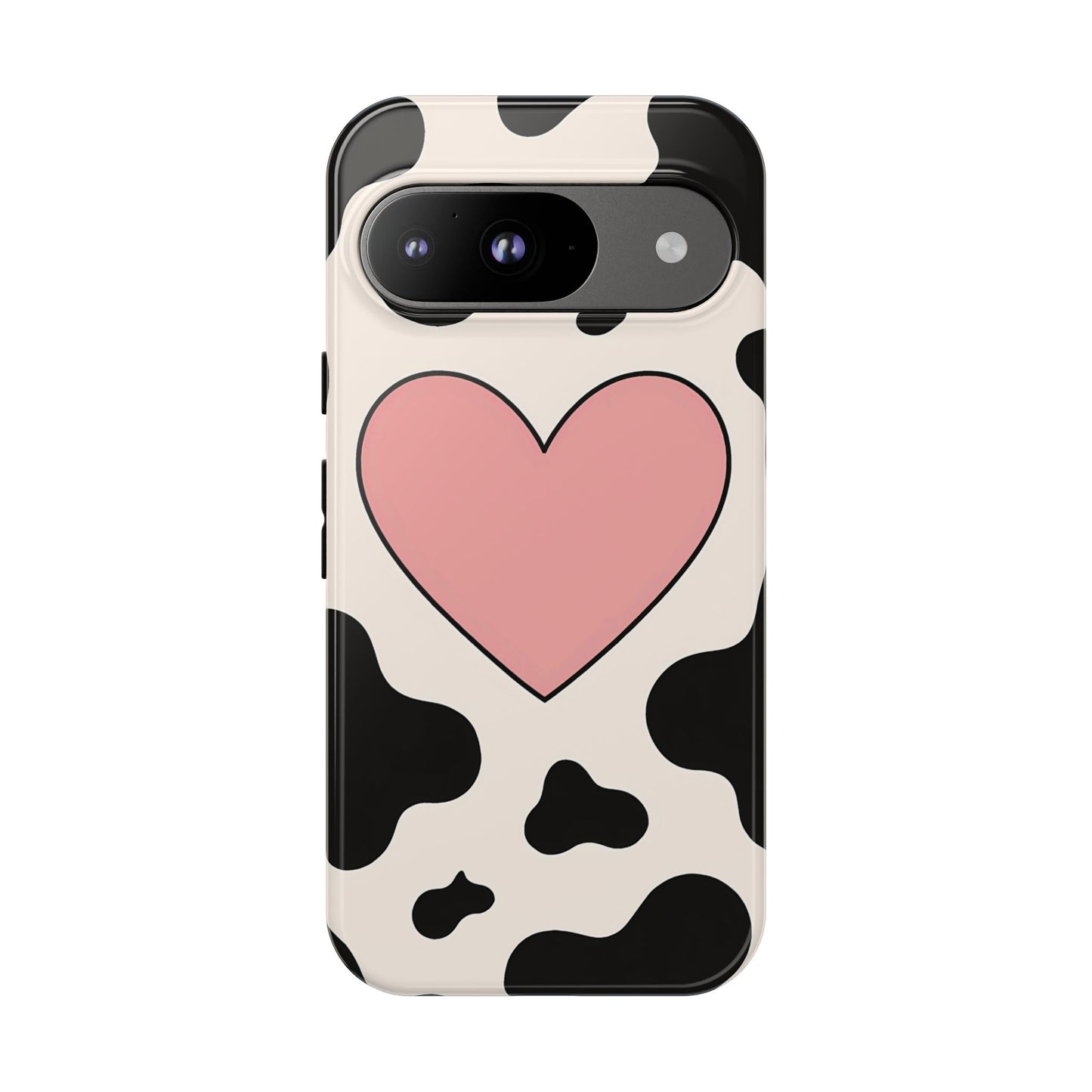 Cow Print Phone Case with Pink Heart – Bold & Cute Protective Cover
