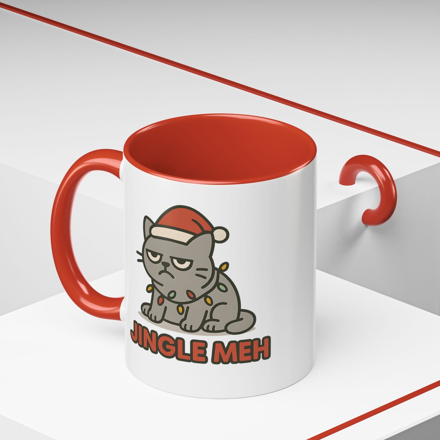 Funny “Jingle Meh” Christmas Cat Mug – Grumpy Holiday Coffee Cup, 11oz & 15oz Ceramic