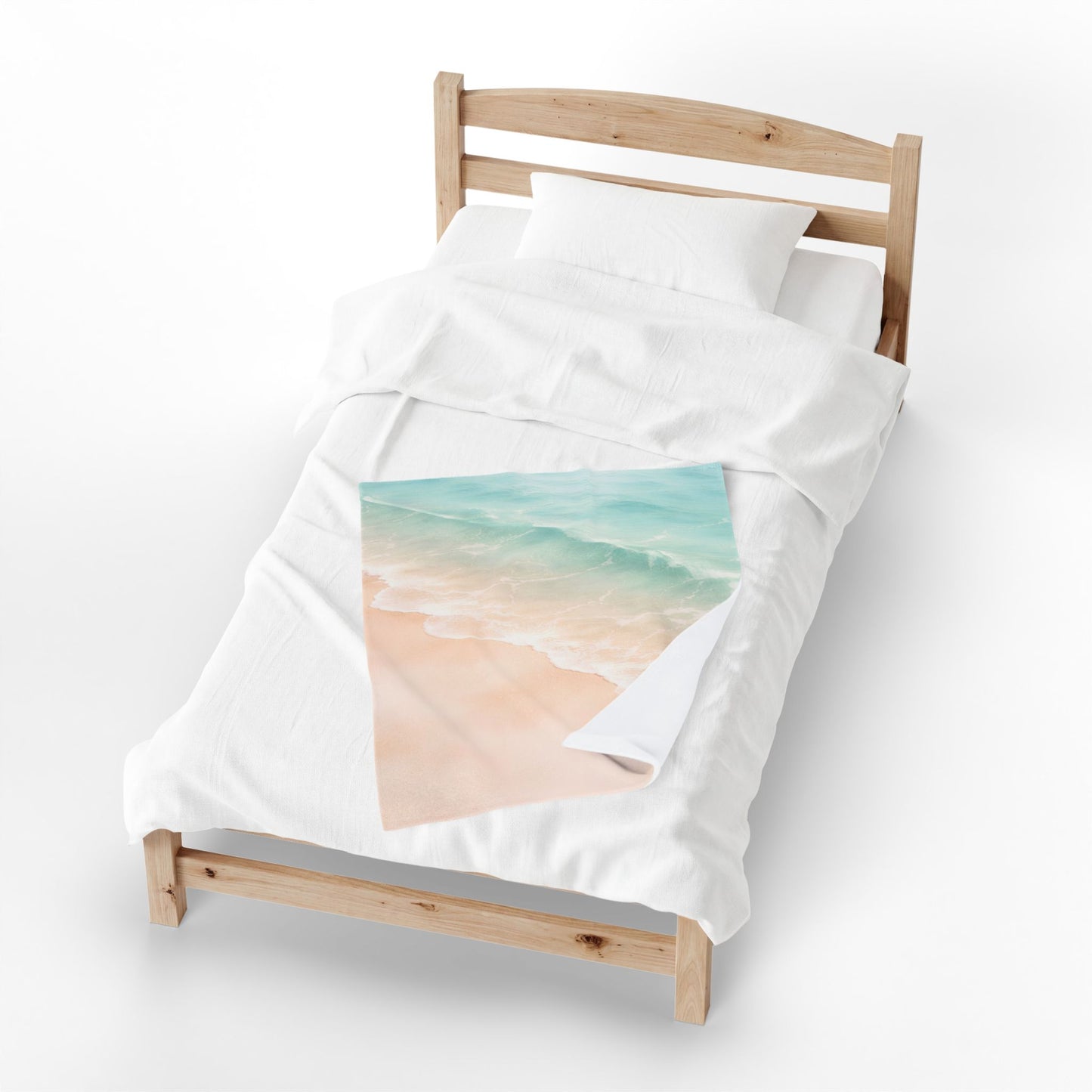 Beach Waves Velveteen Plush Blanket — Soft Pastel Ocean Shore Throw