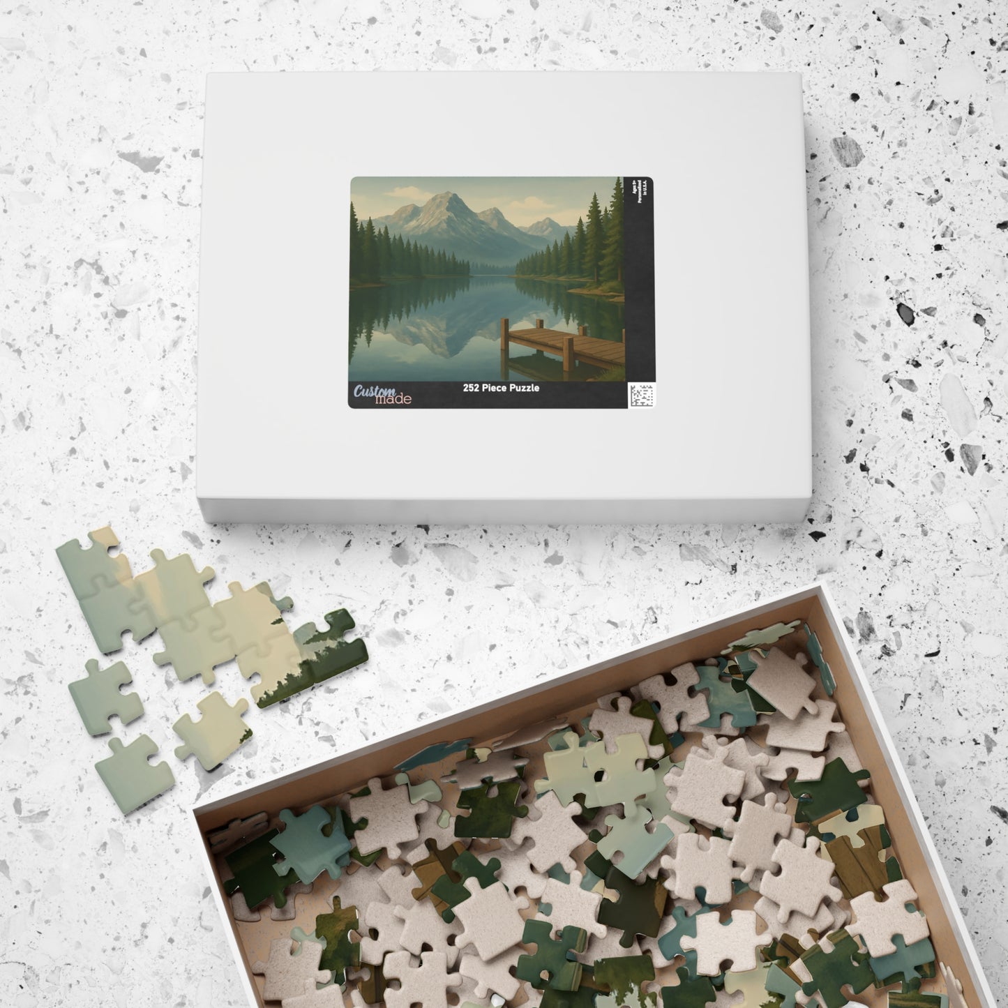 Mountain Lake Reflection Jigsaw Puzzle – Scenic Nature Dock View