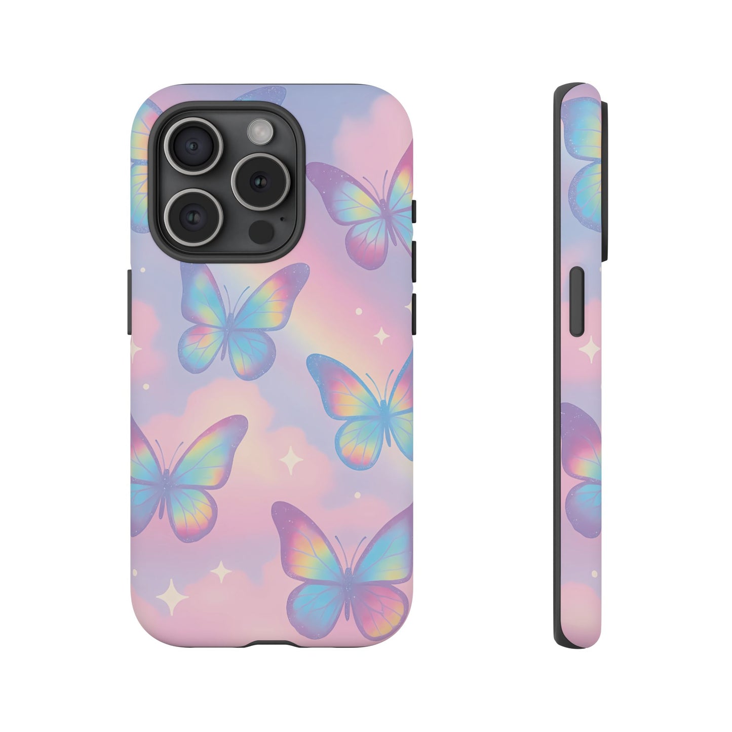 Rainbow Pastel Butterfly Phone Case – Dreamy Clouds & Iridescent Glow