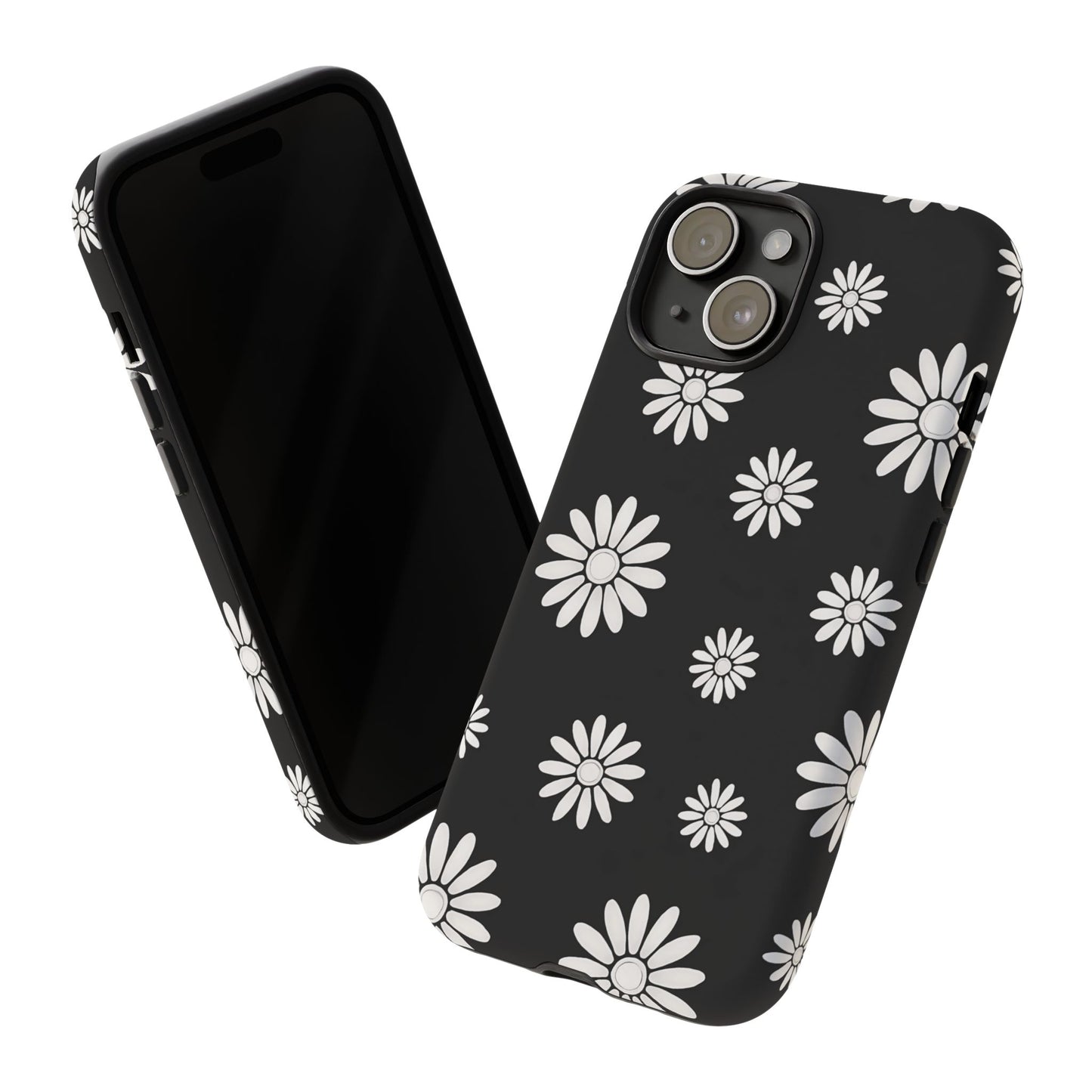 Retro Black & White Daisy Phone Case – Bold Floral Pattern with 3D Wrap Design