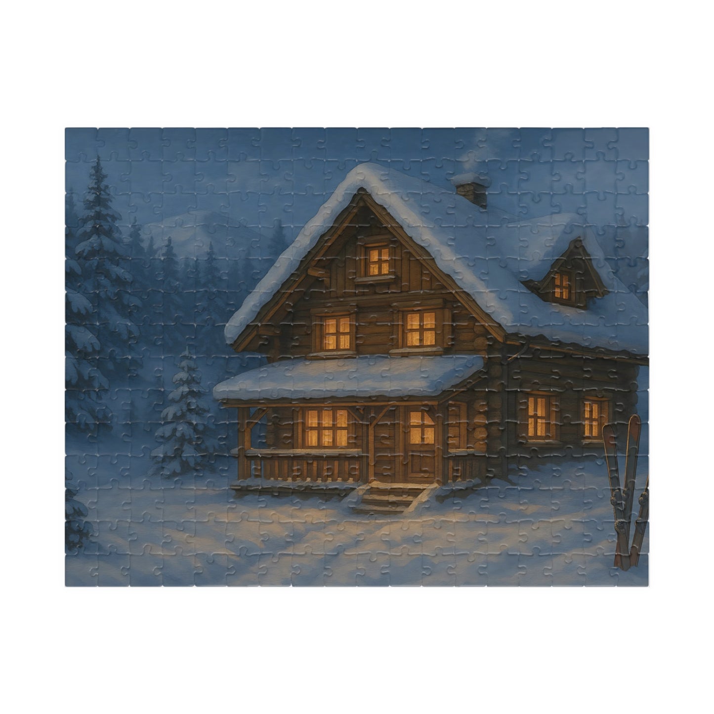 Cozy Winter Cabin Jigsaw Puzzle – Snowy Chalet at Night