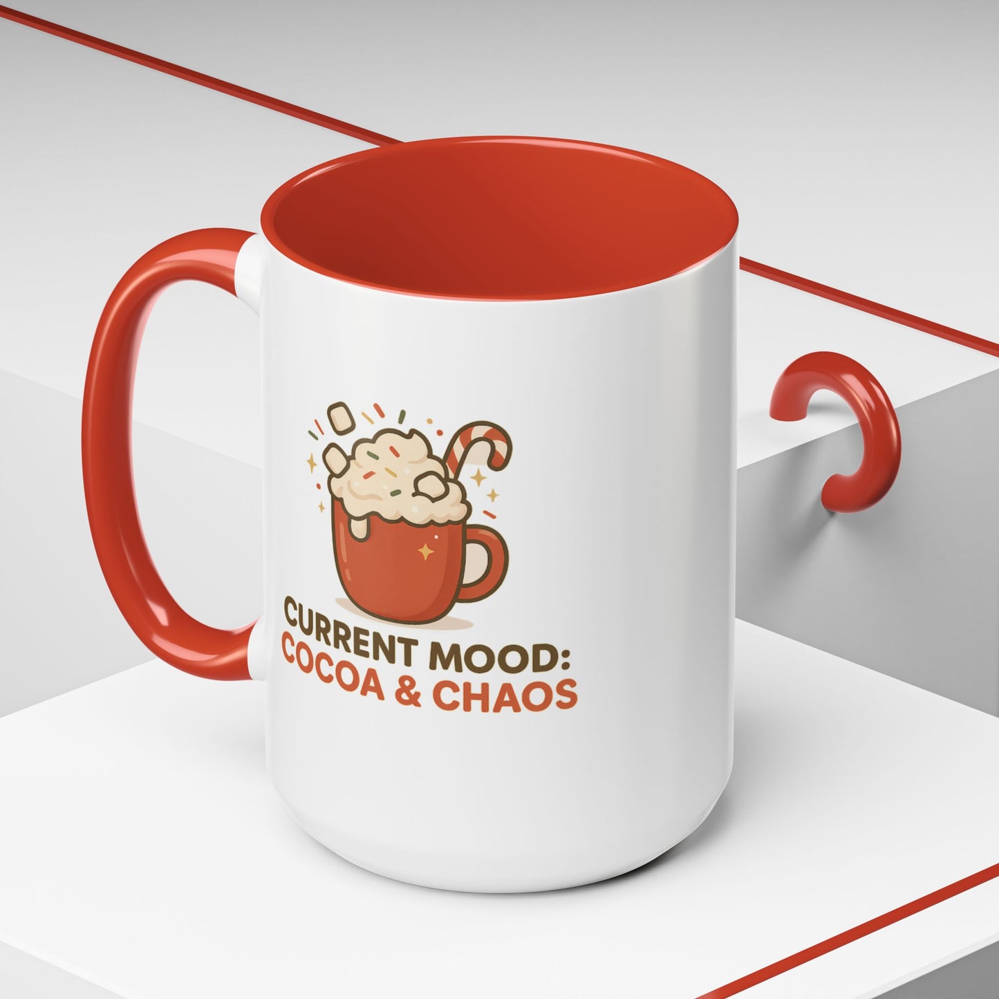 Current Mood: Cocoa & Chaos Holiday Mug – Festive Hot Cocoa Coffee Cup, 11oz & 15oz Ceramic