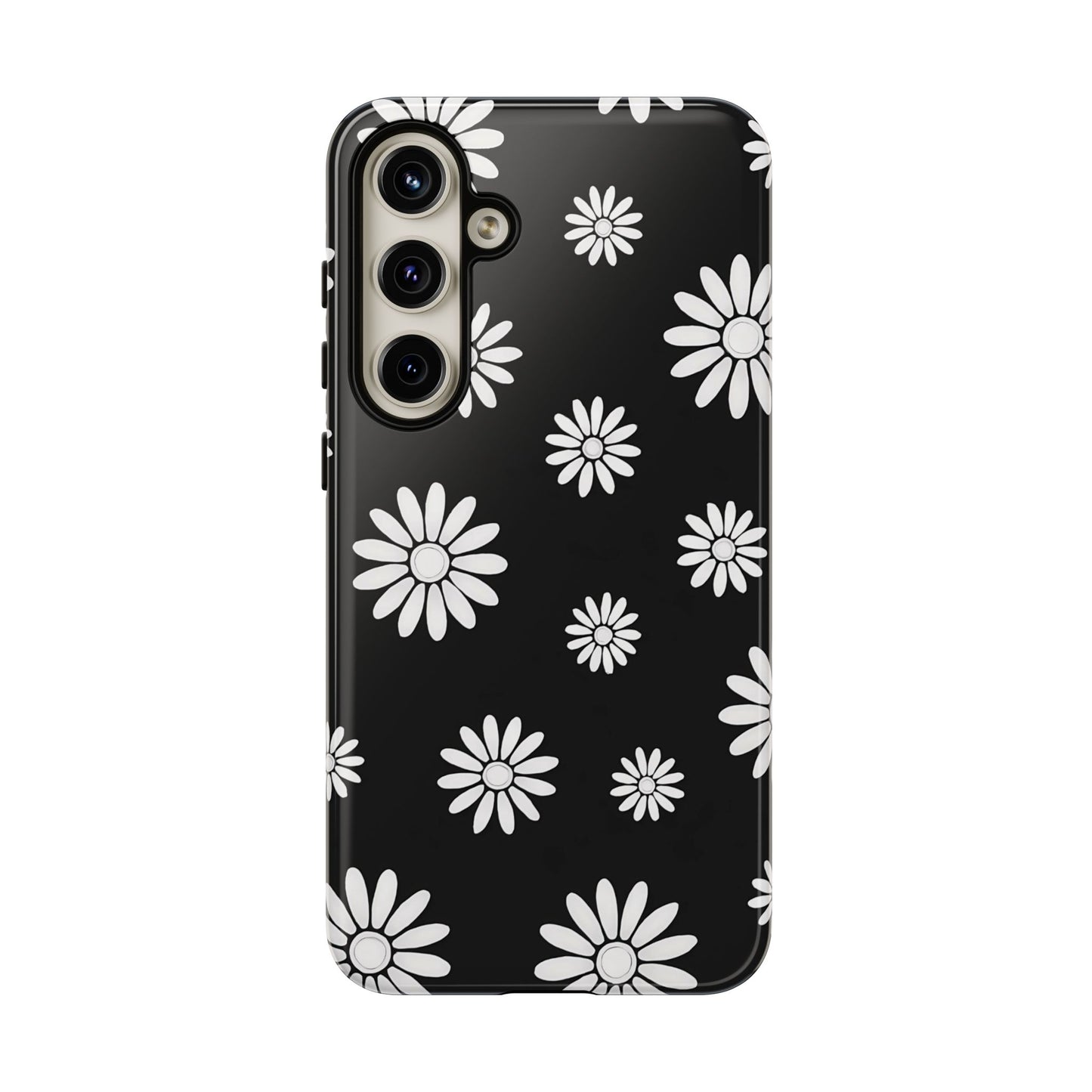 Retro Black & White Daisy Phone Case – Bold Floral Pattern with 3D Wrap Design