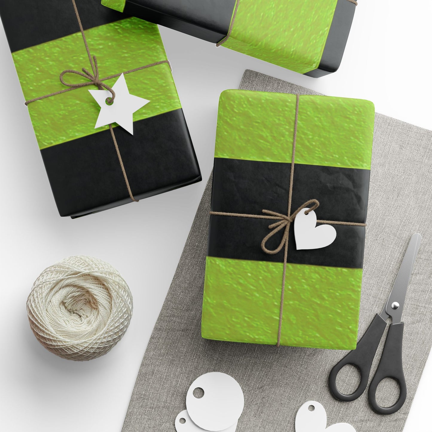Black and Green Striped Luxury Wrapping Paper – Glossy or Matte Finish, Durable 90gsm