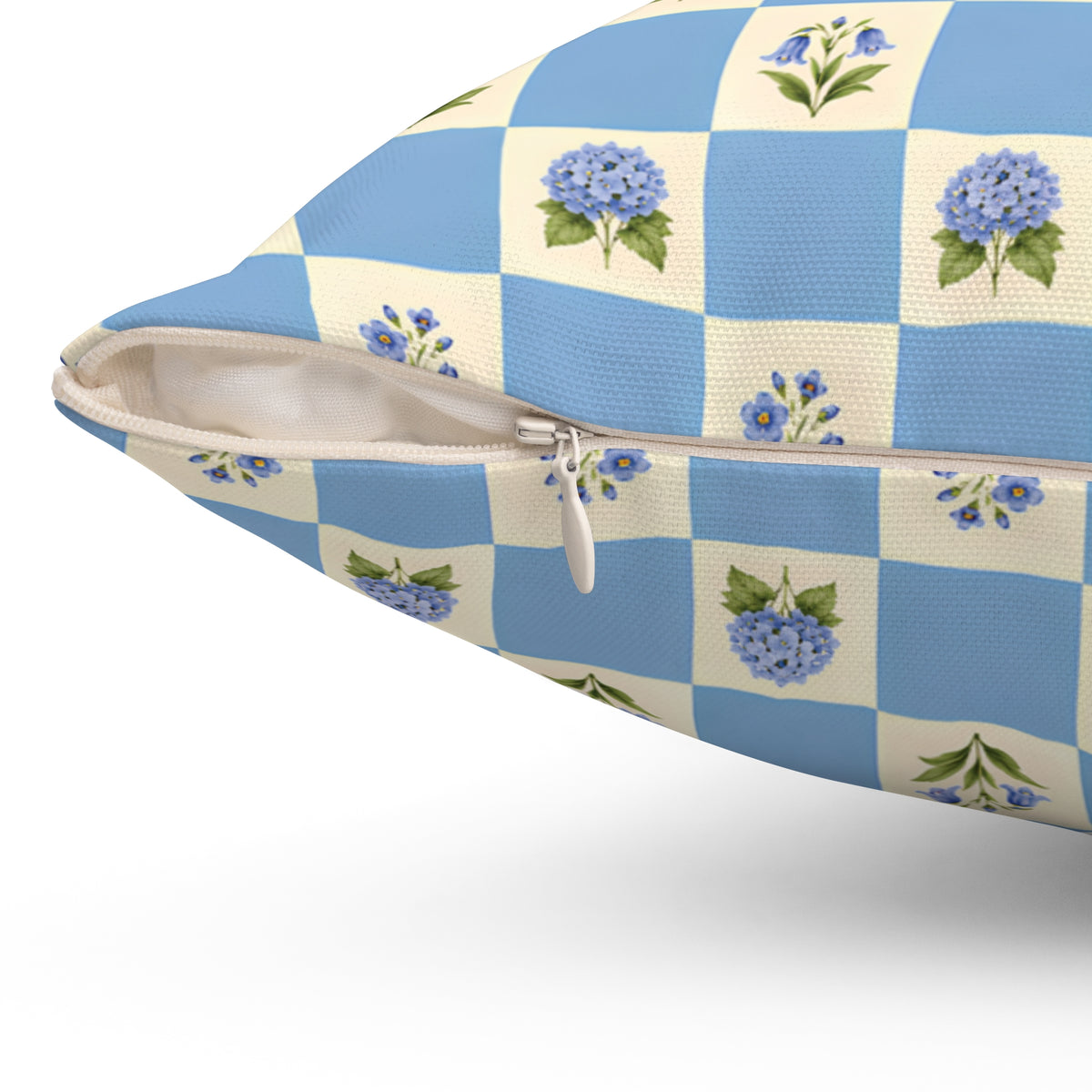 Blue Floral Checkerboard Square Pillow
