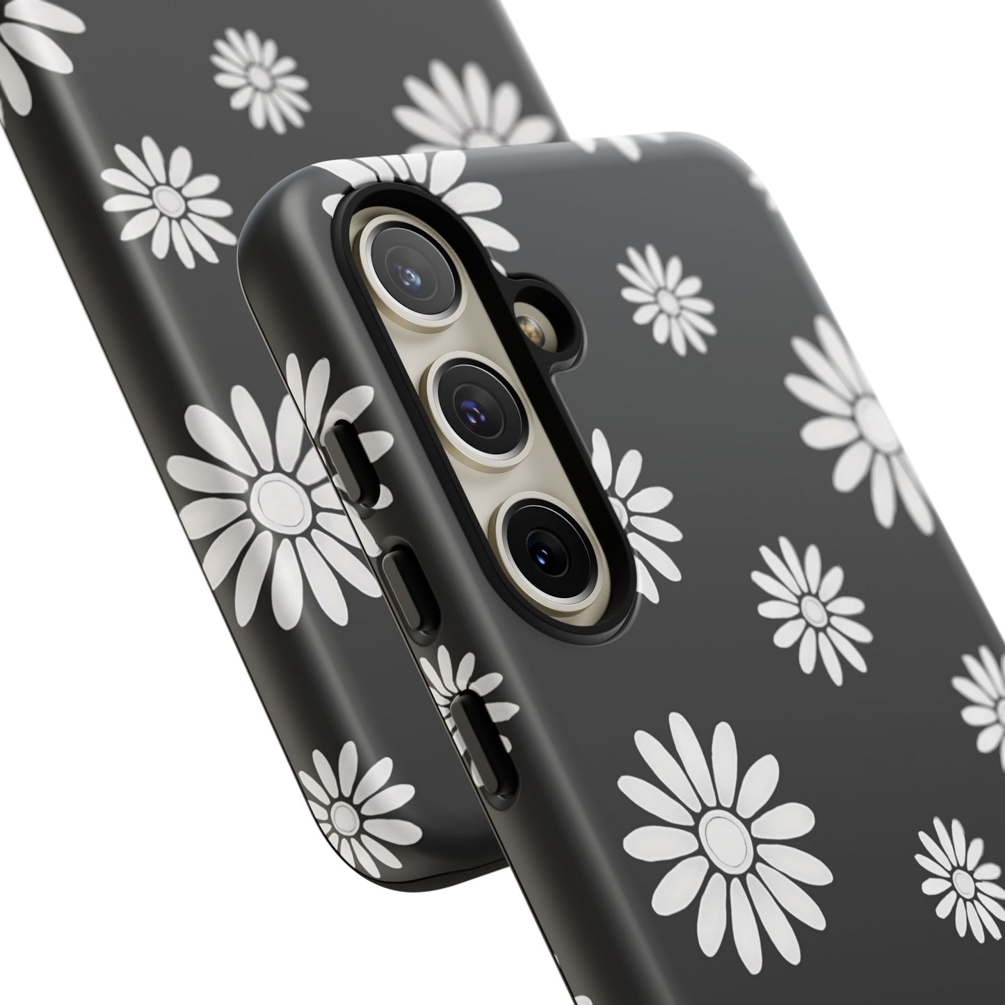 Retro Black & White Daisy Phone Case – Bold Floral Pattern with 3D Wrap Design