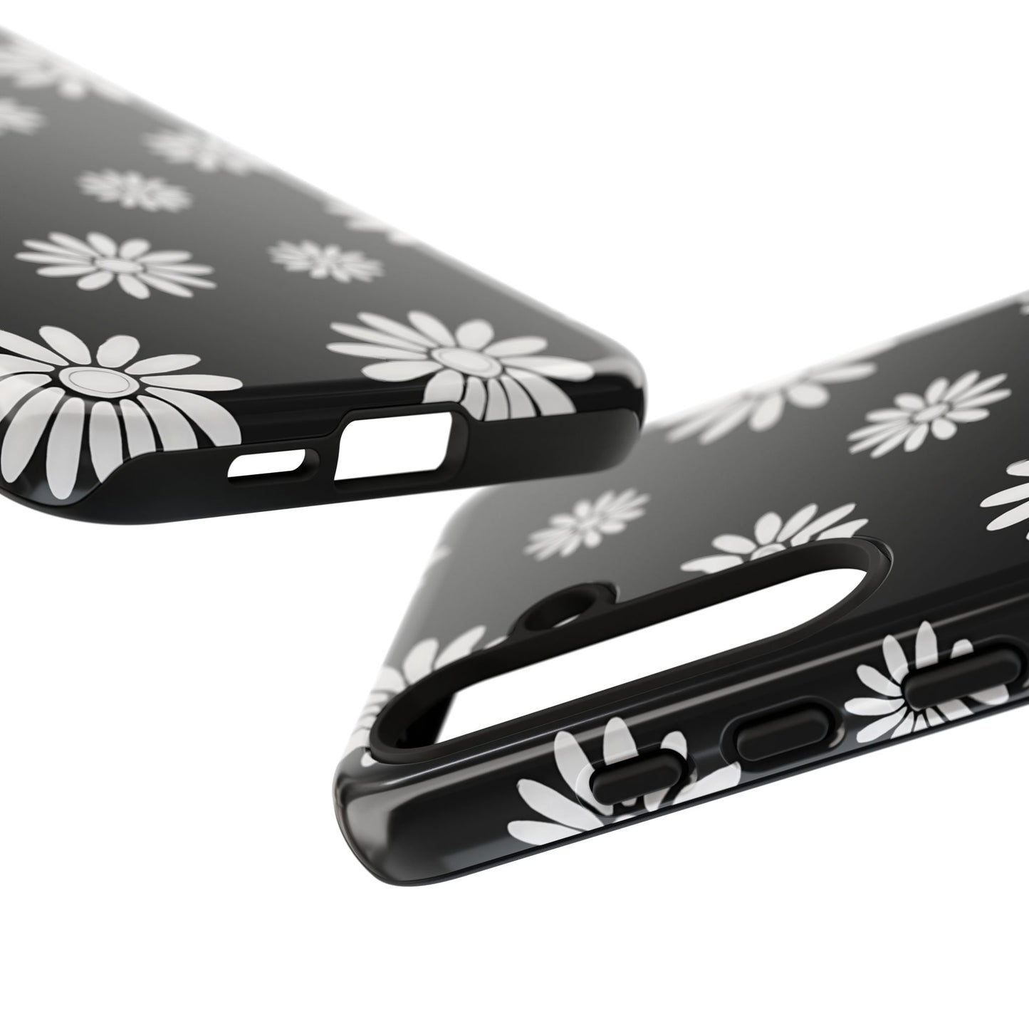 Retro Black & White Daisy Phone Case – Bold Floral Pattern with 3D Wrap Design
