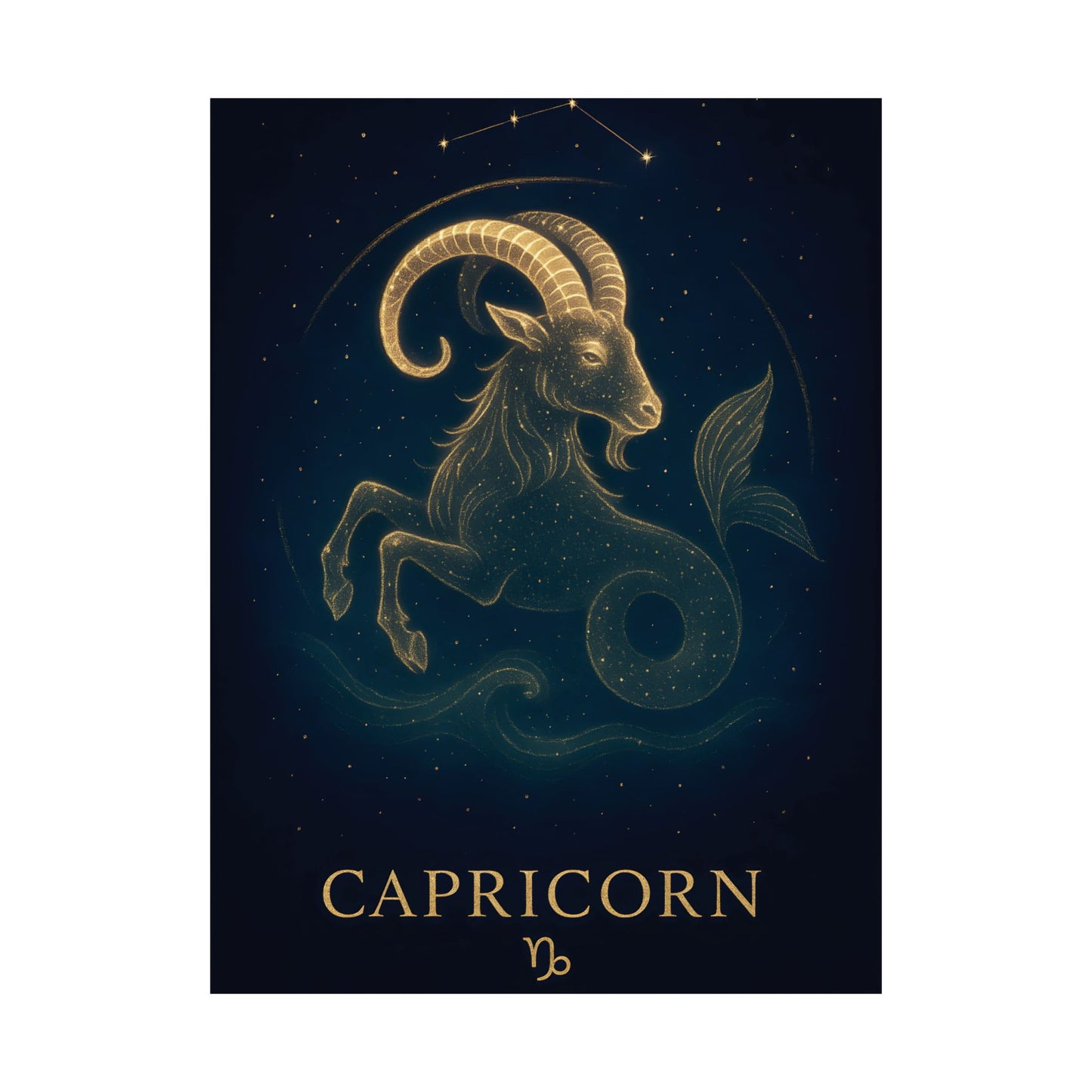 Capricorn Zodiac Constellation Matte Poster – Golden Sea-Goat Astrology Wall Art Print (Multiple Sizes)
