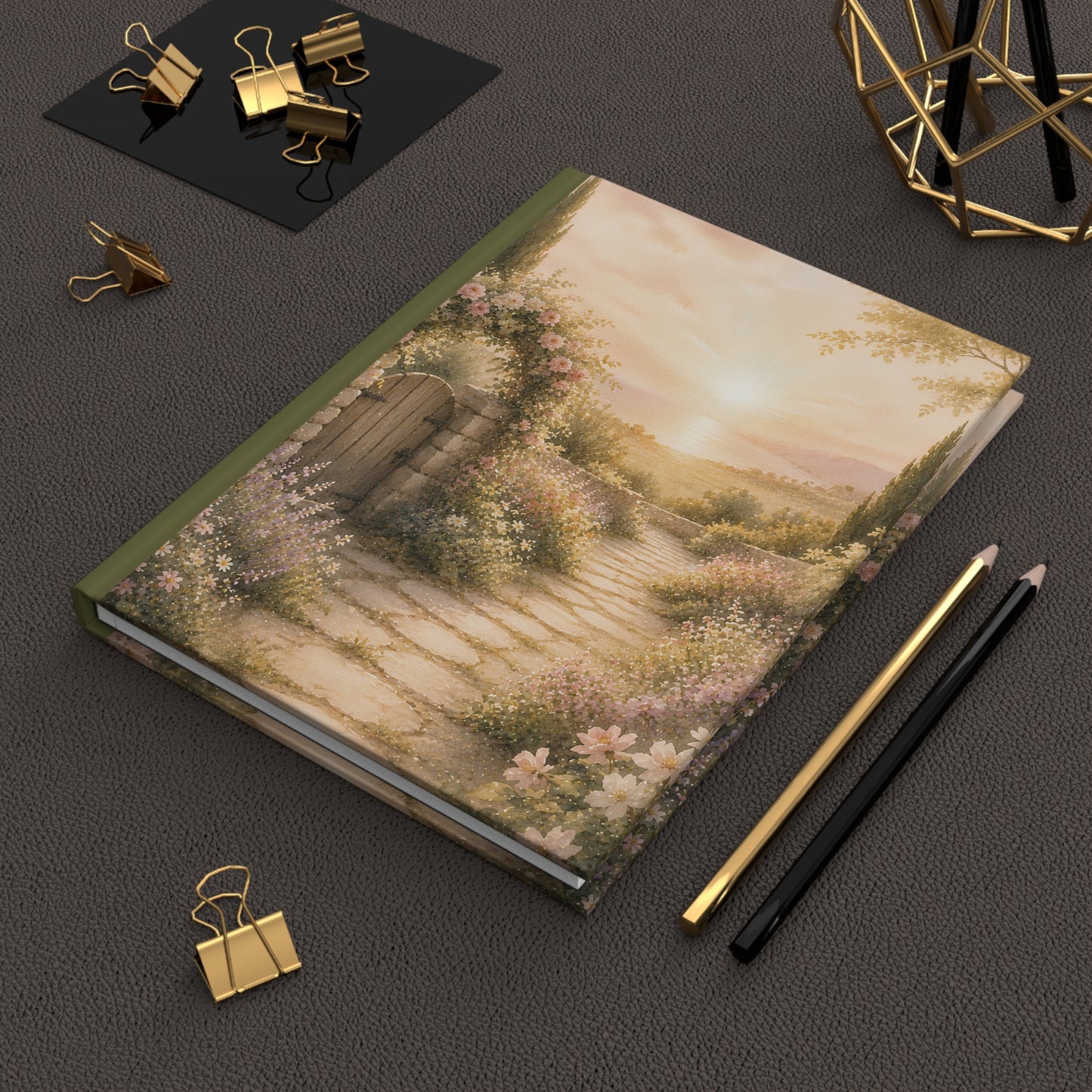 Sunset Garden Path Hardcover Journal — Floral Cottage Nature Notebook