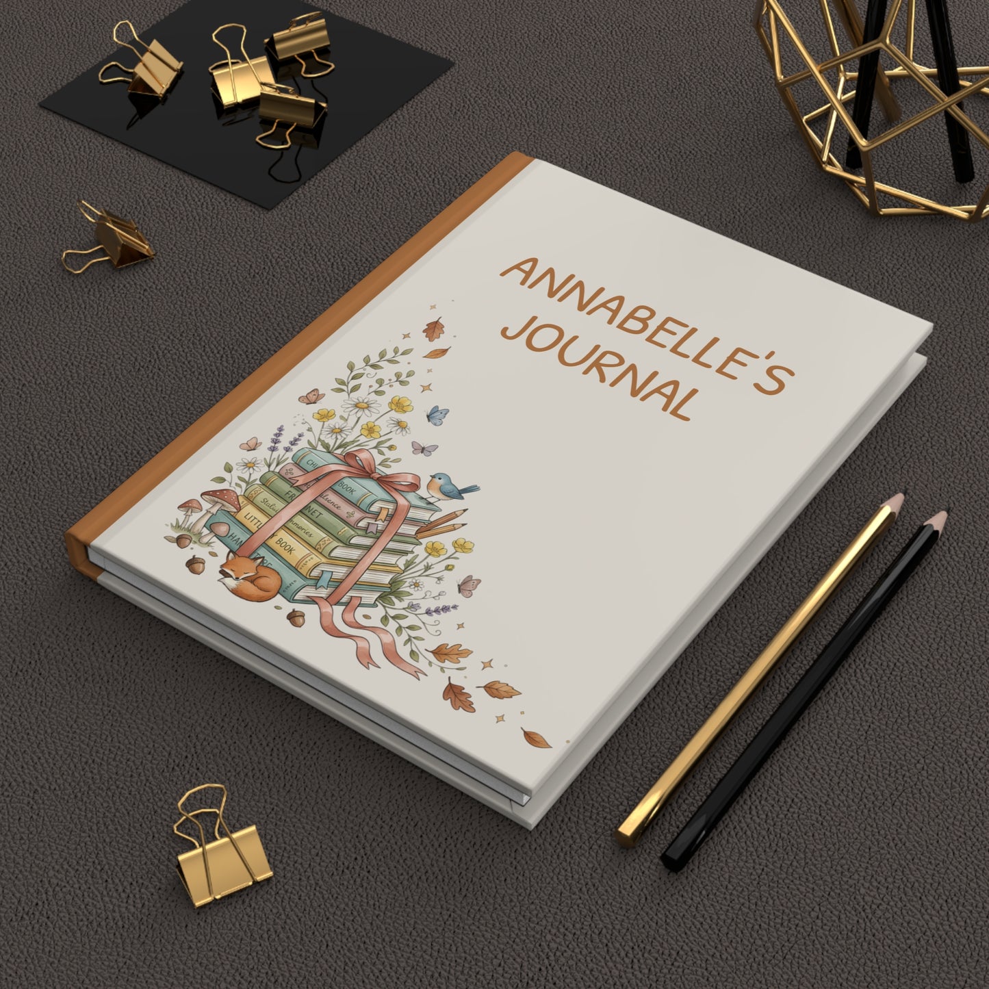 Personalized Hardcover Journal — Cozy Autumn Fox & Books Notebook (Annabelle's Journal)