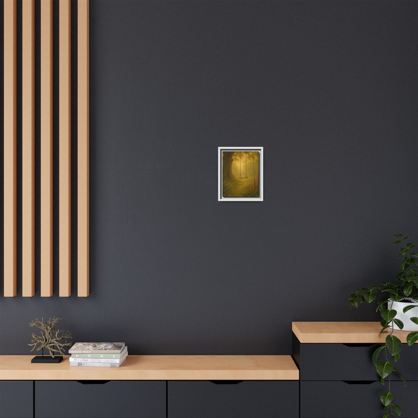 Golden Forest Swing – Framed Matte Canvas Woodland Wall Art