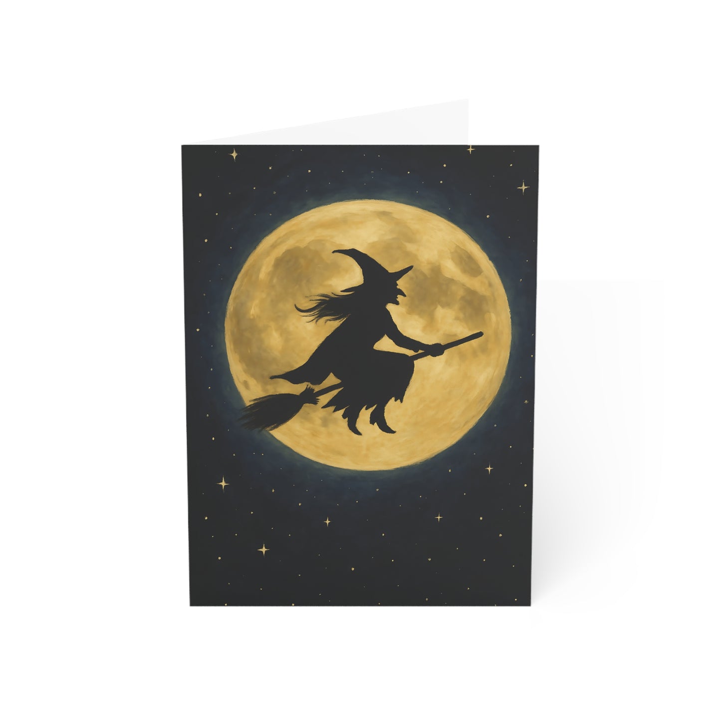 Halloween Card – Witch Flying Across the Full Moon – Premium 270gsm Greeting Card + Envelope
