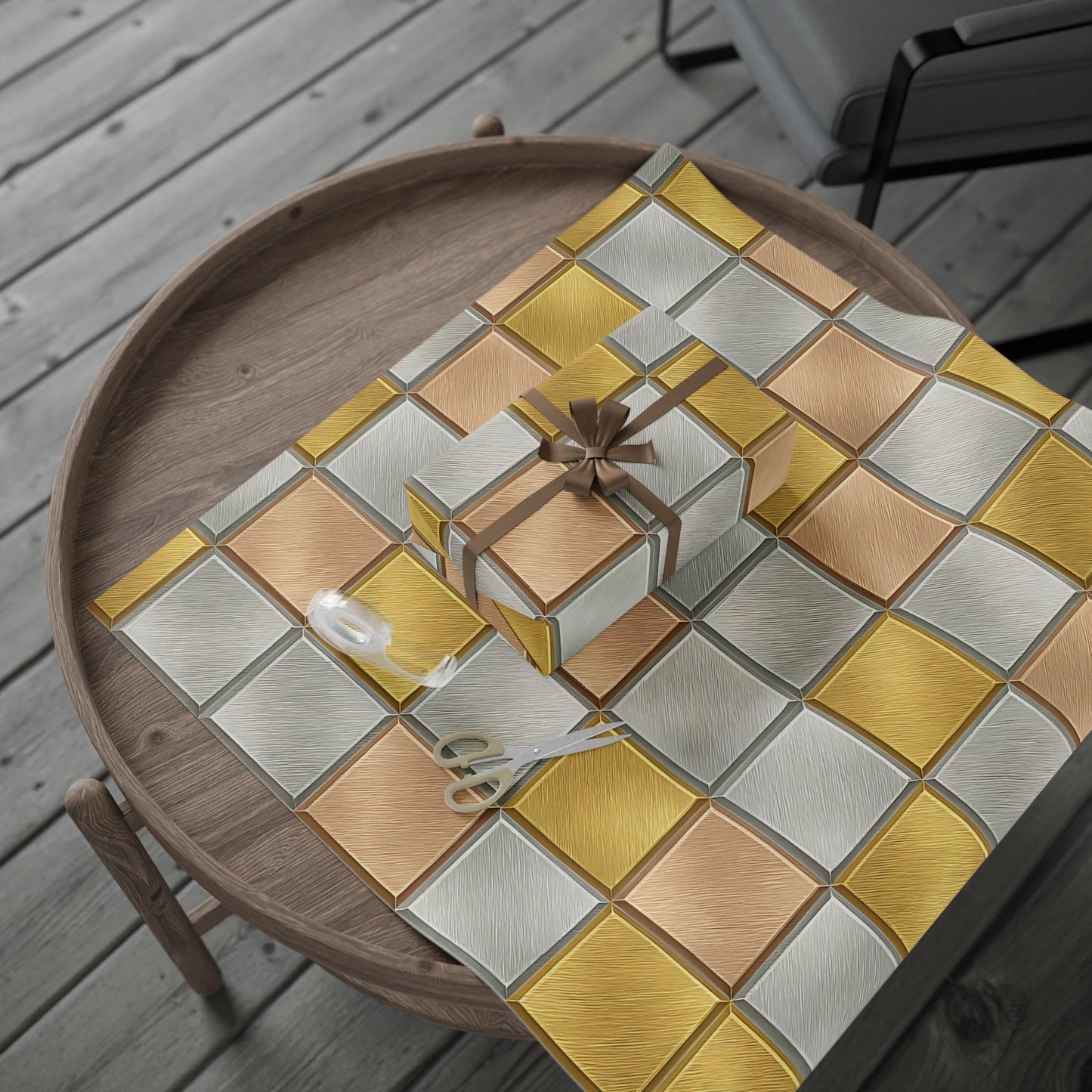 Geometric Metallic Tile Wrapping Paper – Modern Luxury Gift Wrap in Glossy or Matte Finish