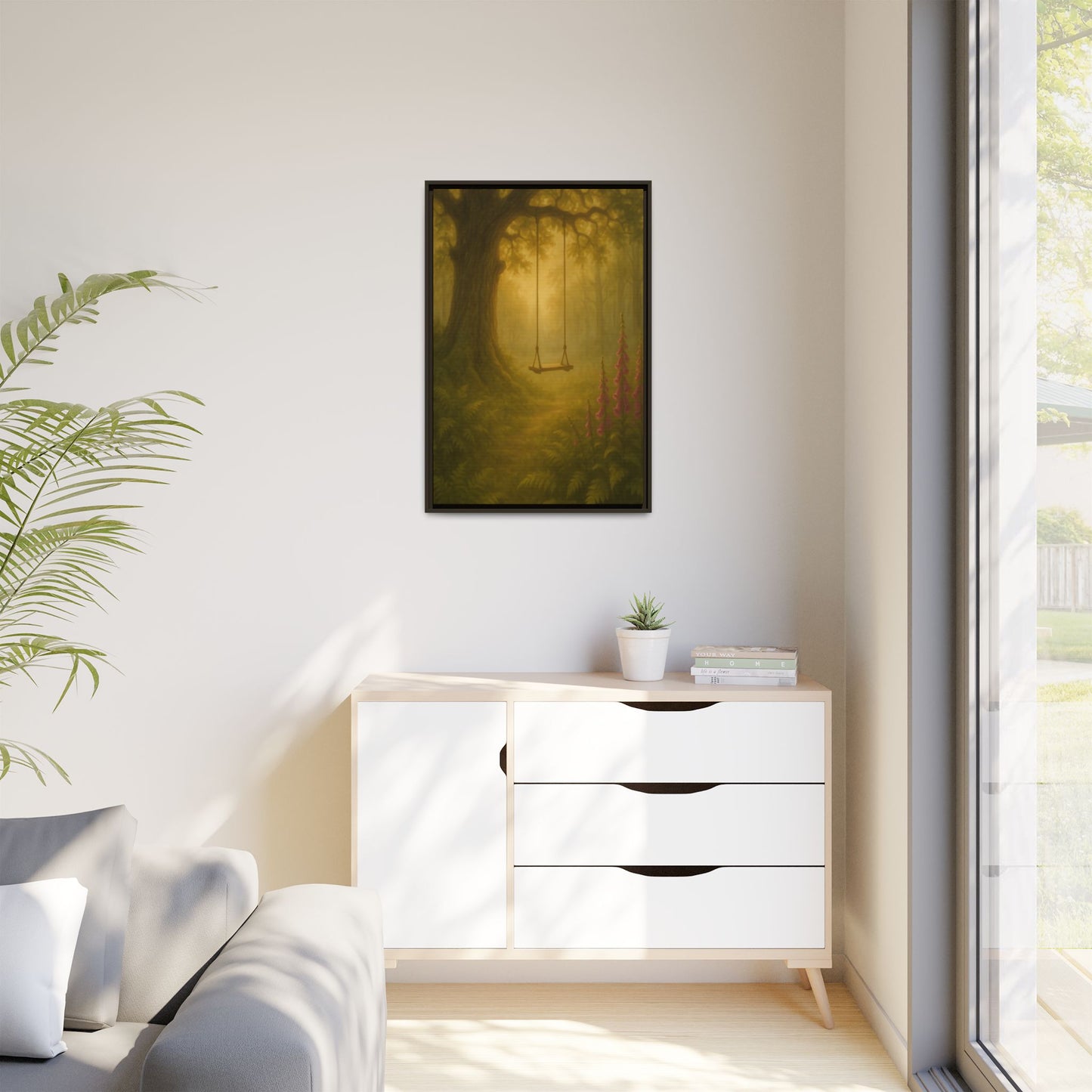 Golden Forest Swing – Framed Matte Canvas Woodland Wall Art
