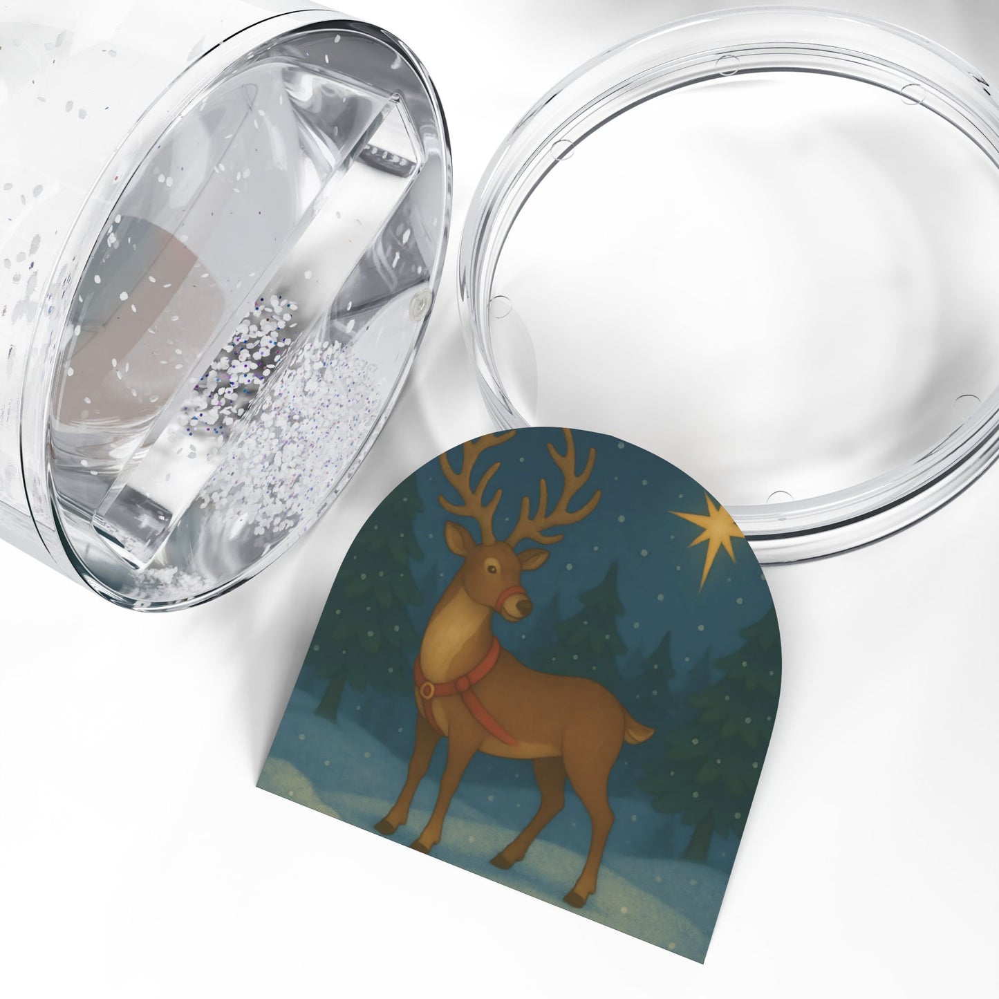 Majestic Reindeer Snow Globe – Winter Forest Scene with Two-Sided Print
