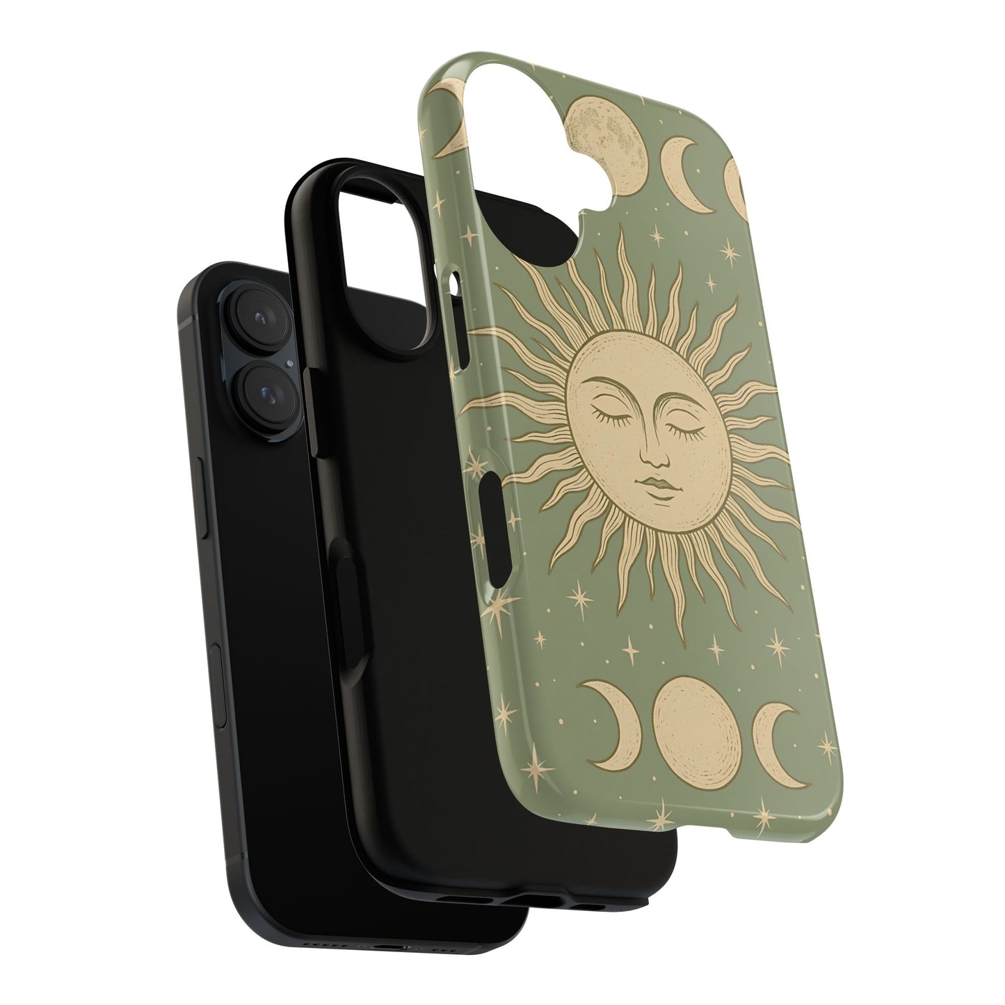 Boho Sun and Moon Phone Case – Protective Aesthetic Case with Wireless Charging Compatibility