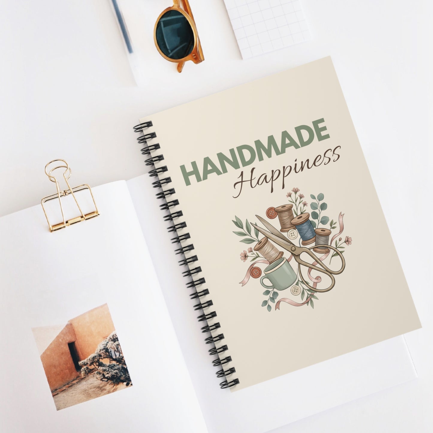 Handmade Happiness Spiral Notebook — Sewing & Craft Journal, Ruled Lined Notebook