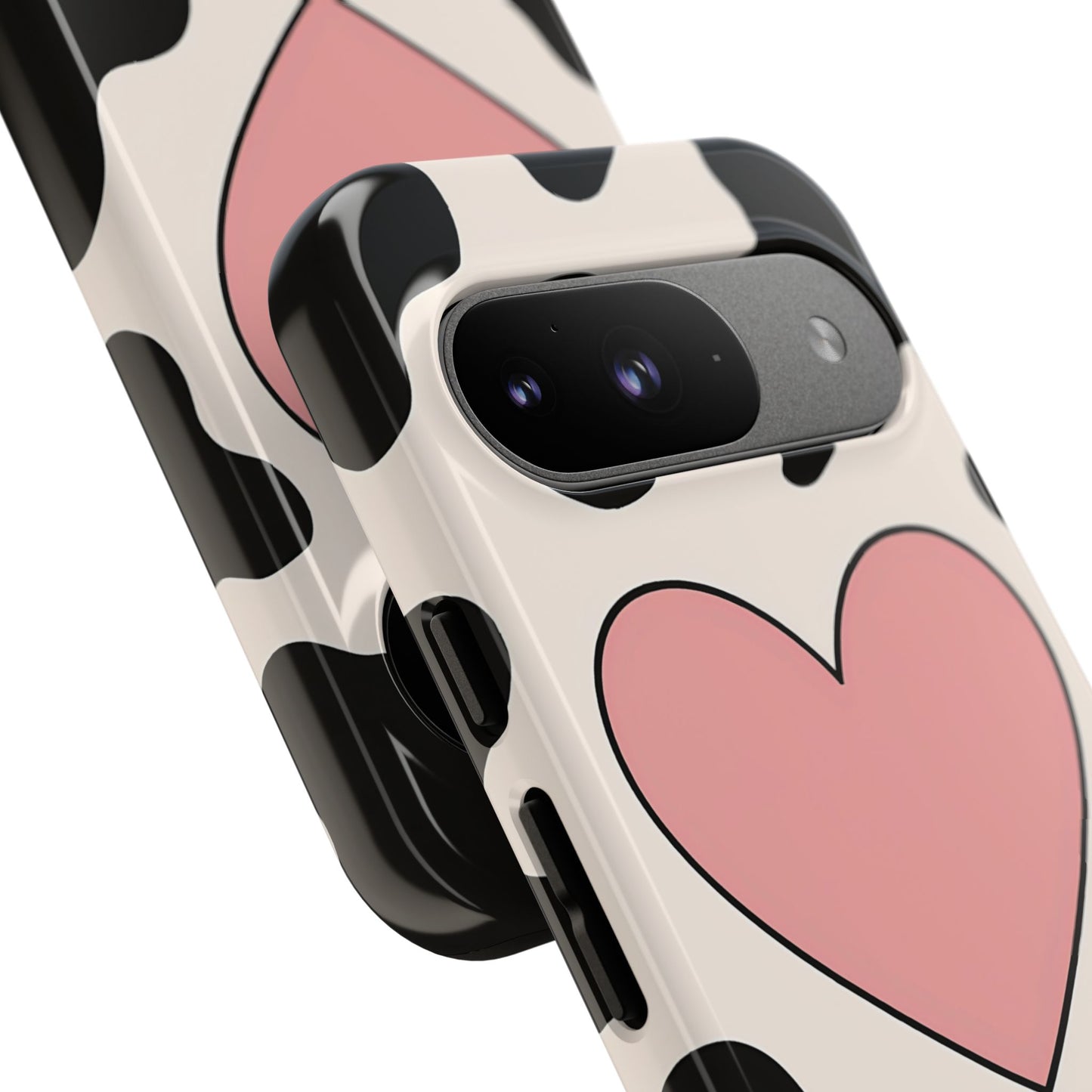 Cow Print Phone Case with Pink Heart – Bold & Cute Protective Cover