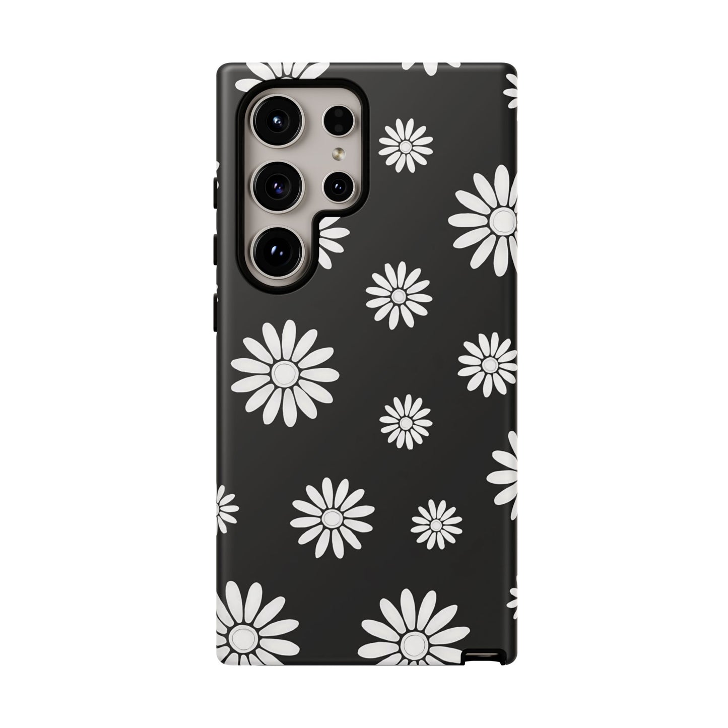 Retro Black & White Daisy Phone Case – Bold Floral Pattern with 3D Wrap Design
