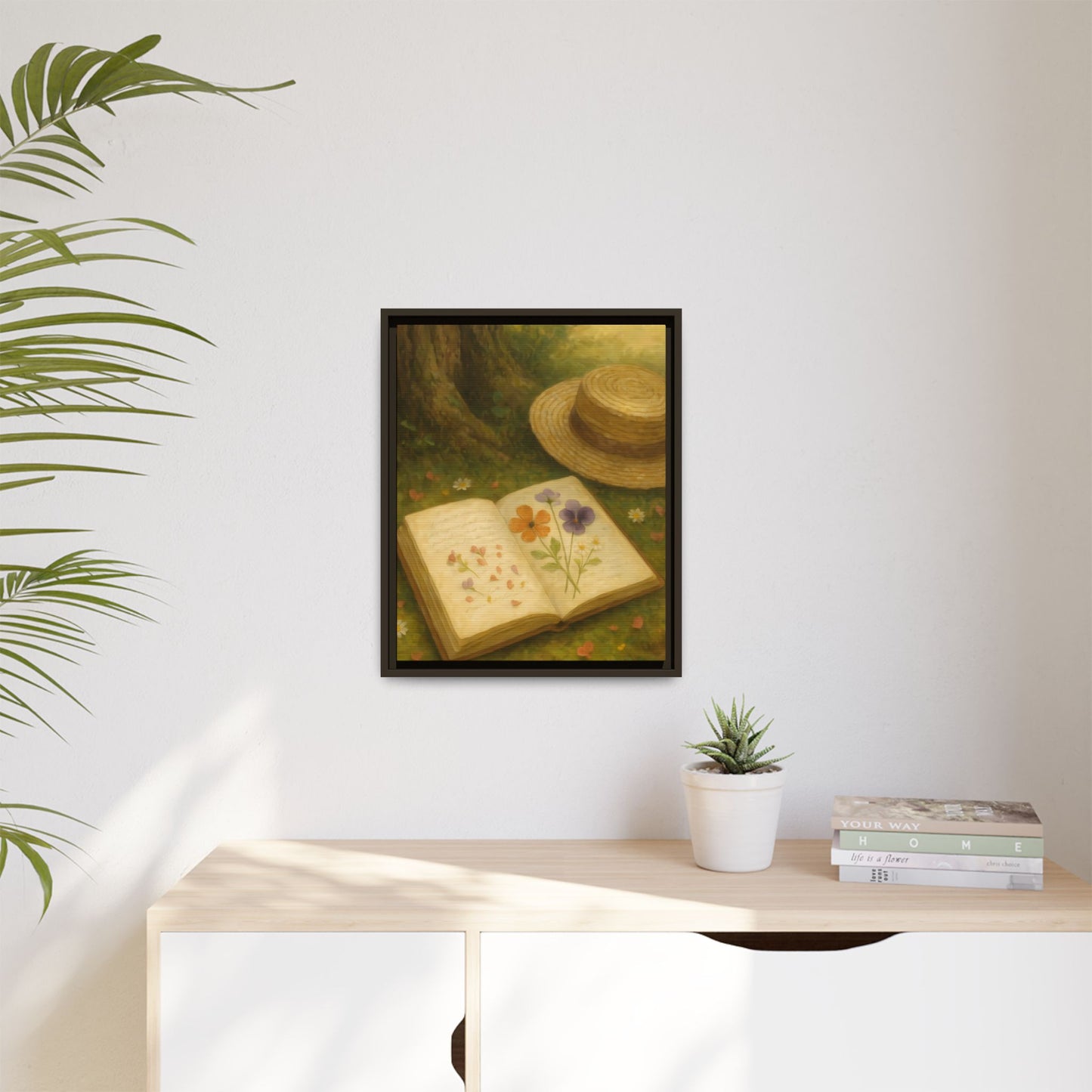 Pressed Flowers in the Shade – Framed Matte Canvas Nature Scene