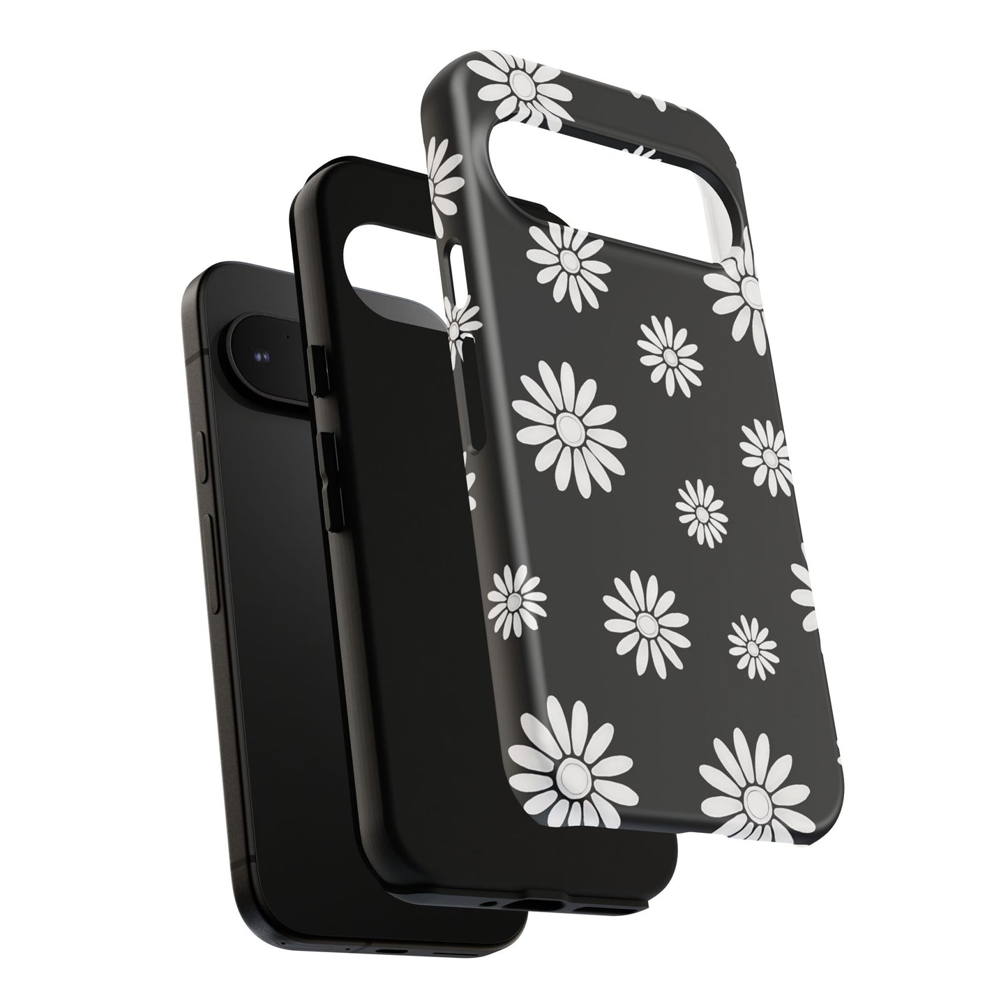 Retro Black & White Daisy Phone Case – Bold Floral Pattern with 3D Wrap Design